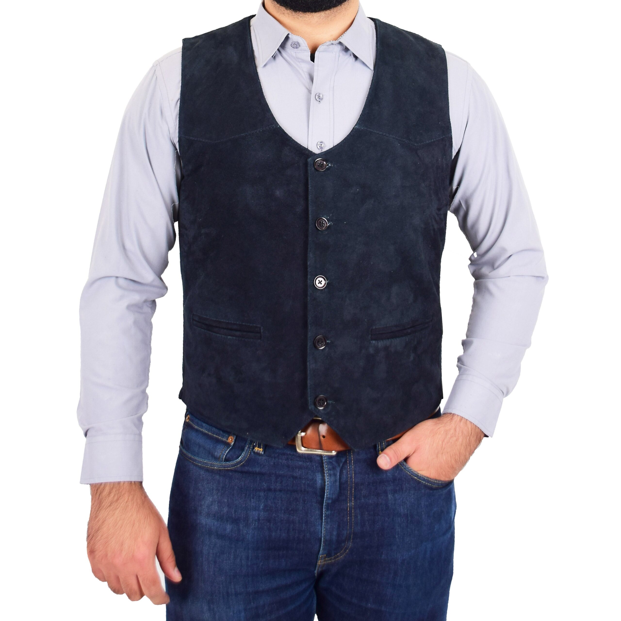 BUNERI Gilet en Daim Marine pour Homme à Boutonnage – Image 3