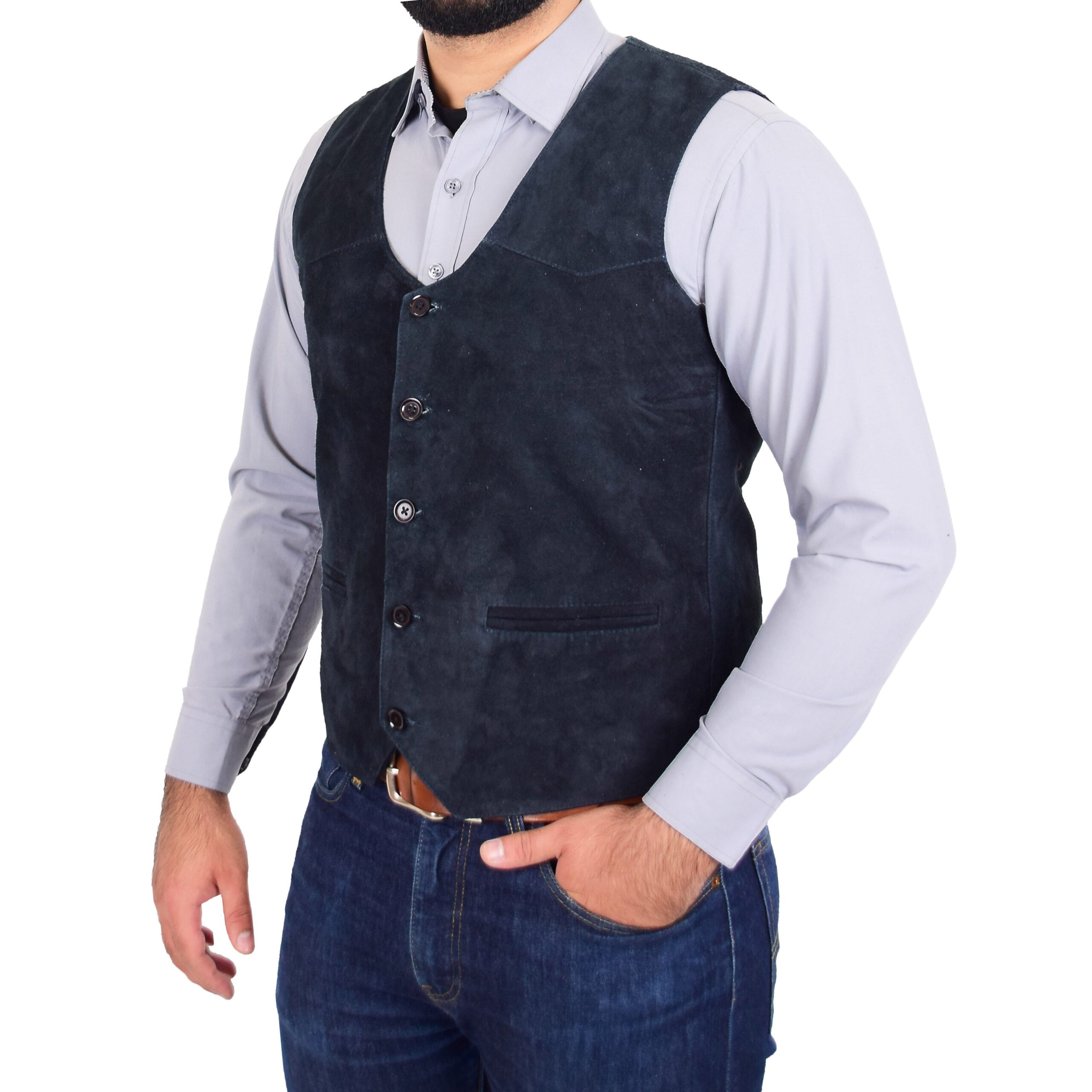 BUNERI Gilet en Daim Marine pour Homme à Boutonnage – Image 4