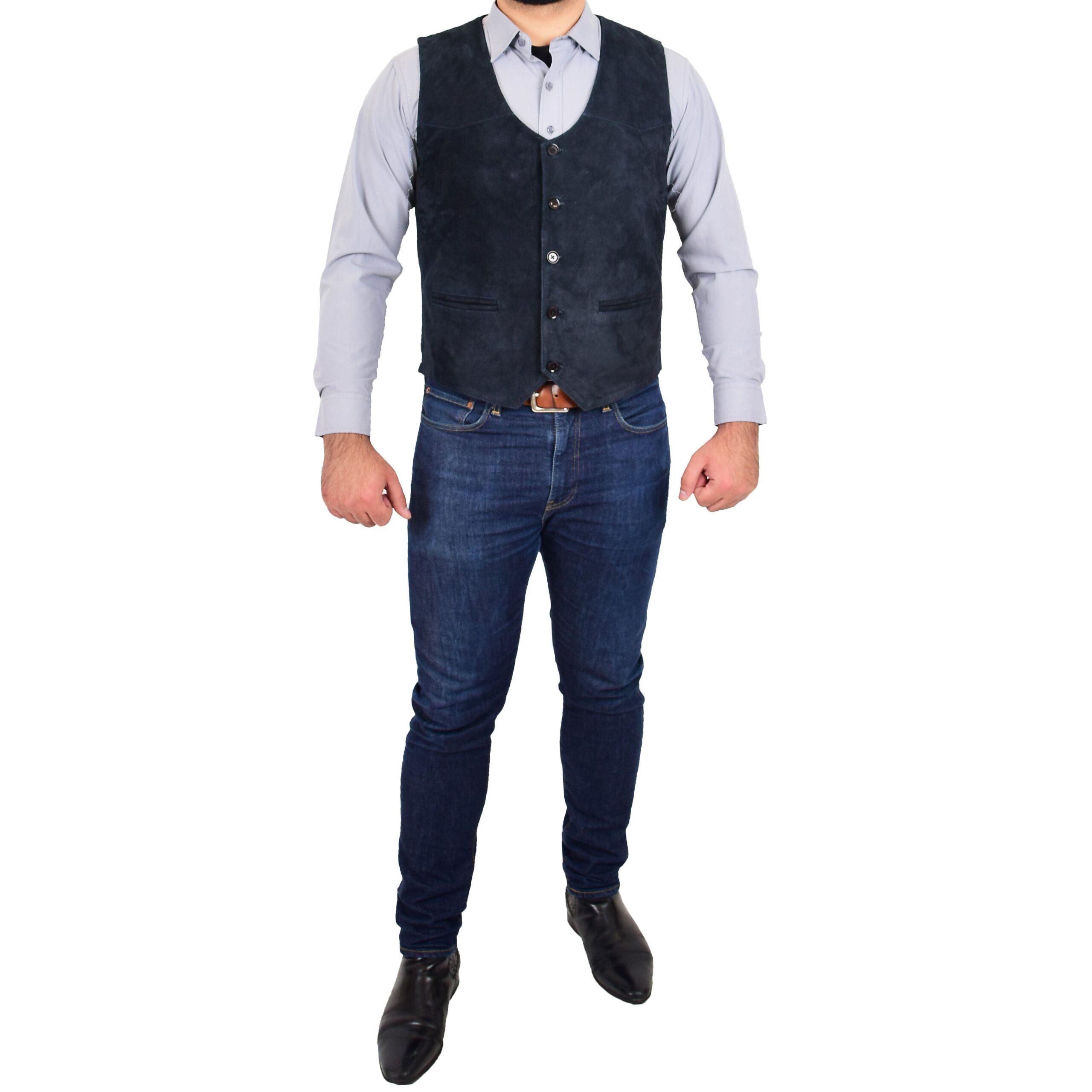 BUNERI Gilet en Daim Marine pour Homme à Boutonnage – Image 5