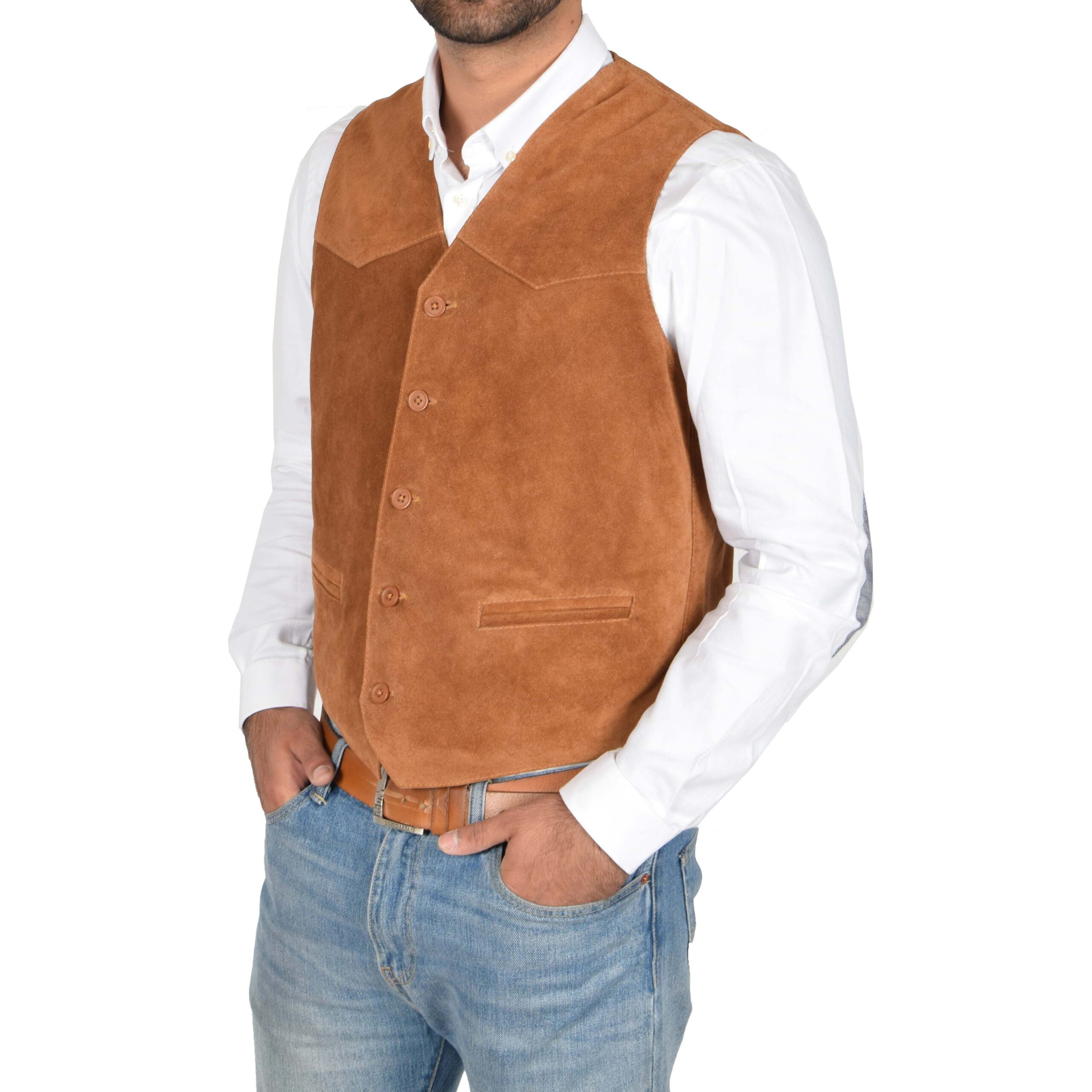 BUNERI Gilet en Daim Tan pour Homme à Boutonnage – Image 3