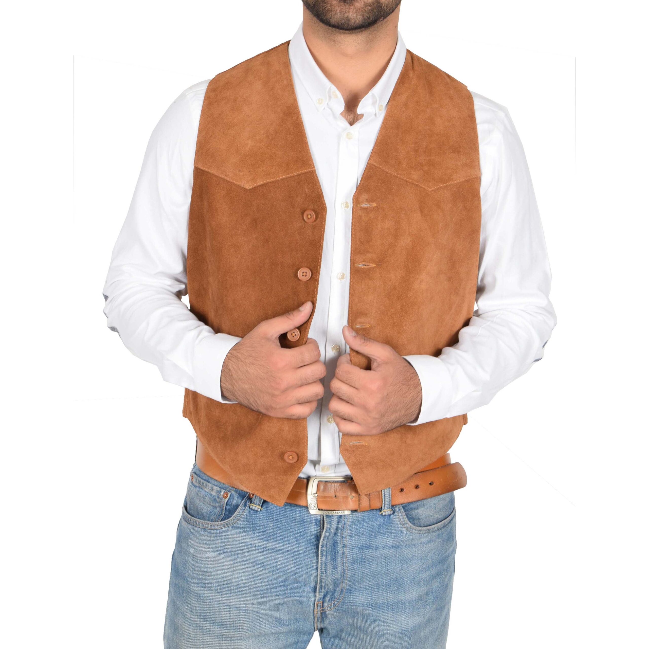 BUNERI Gilet en Daim Tan pour Homme à Boutonnage – Image 4