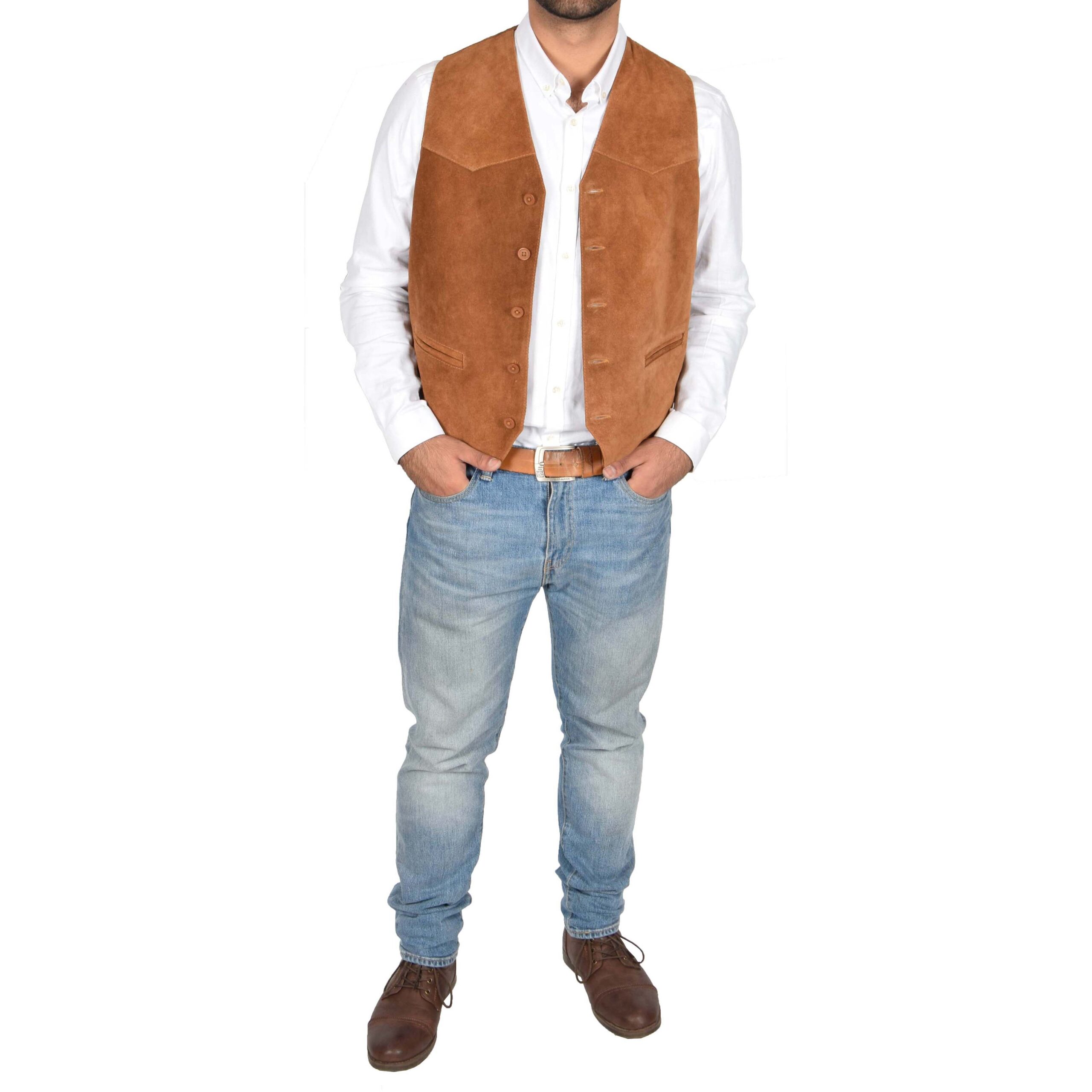 BUNERI Gilet en Daim Tan pour Homme à Boutonnage – Image 5