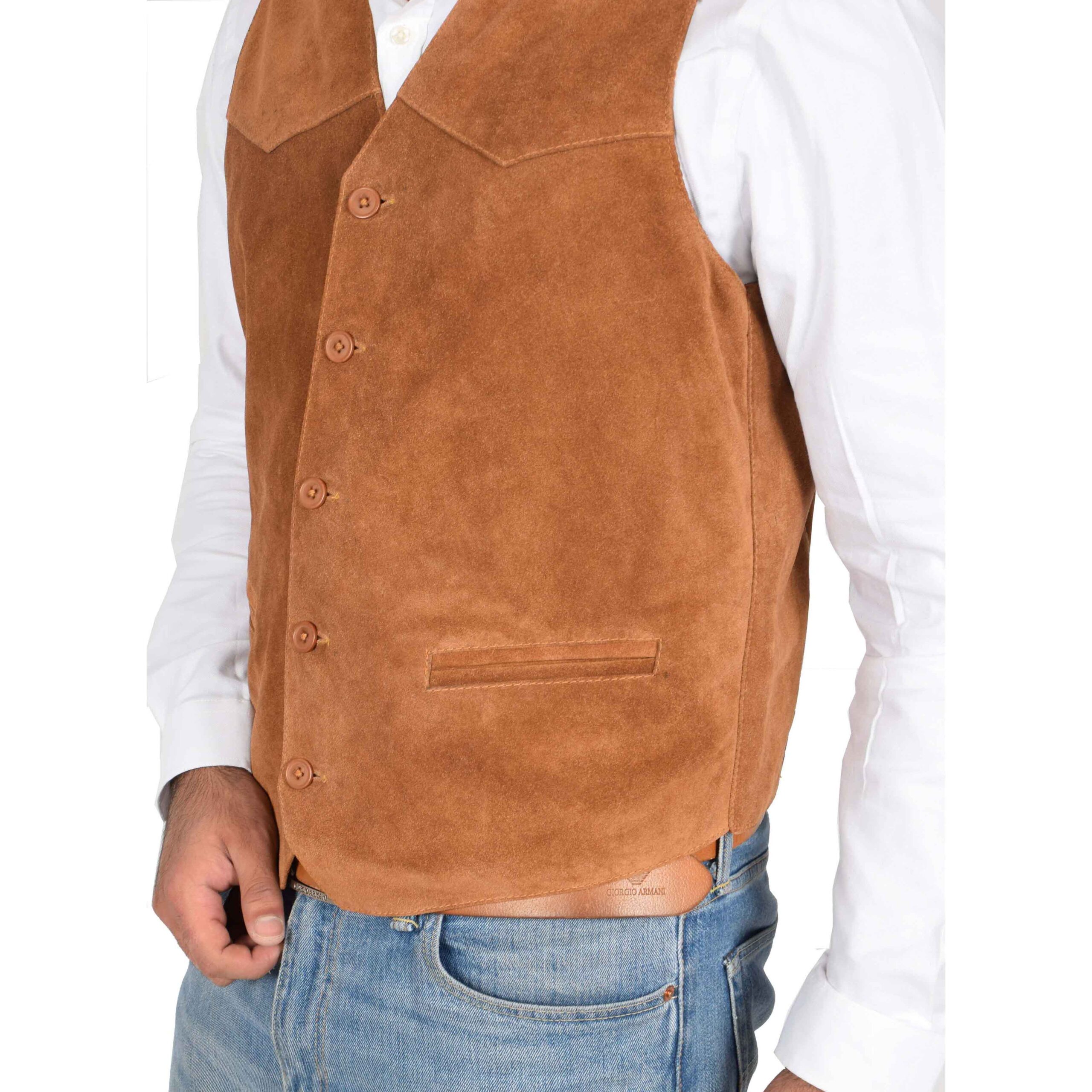 BUNERI Gilet en Daim Tan pour Homme à Boutonnage – Image 7