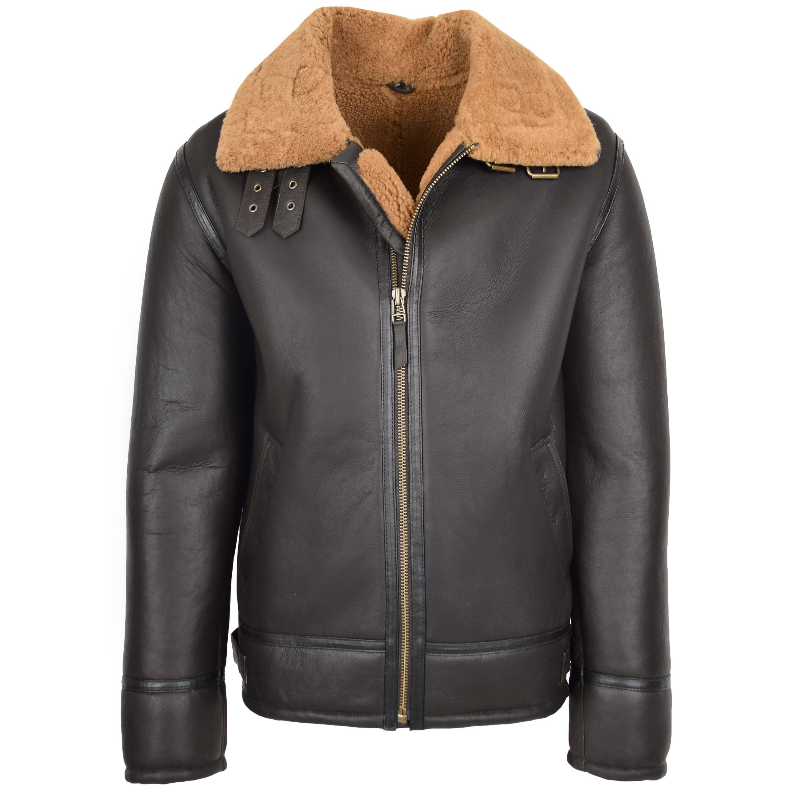 BUNERI Peau de Mouton Oscar Brun Gingembre Style Top Gun Homme