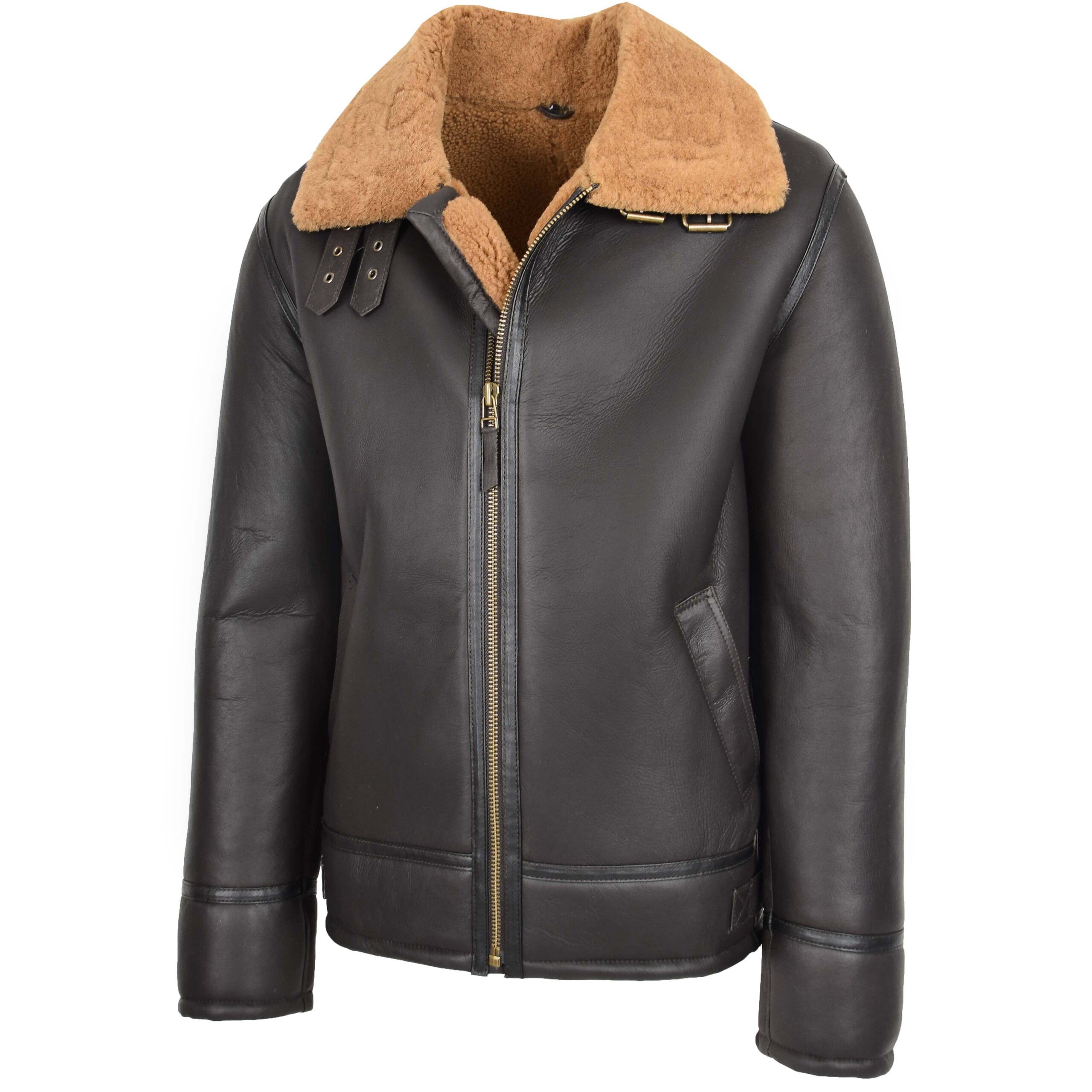 BUNERI Peau de Mouton Oscar Brun Gingembre Style Top Gun Homme – Image 4