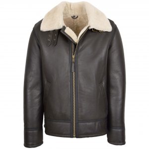 BUNERI Veste Homme Peau de Mouton Style Top Gun Marron Blanc