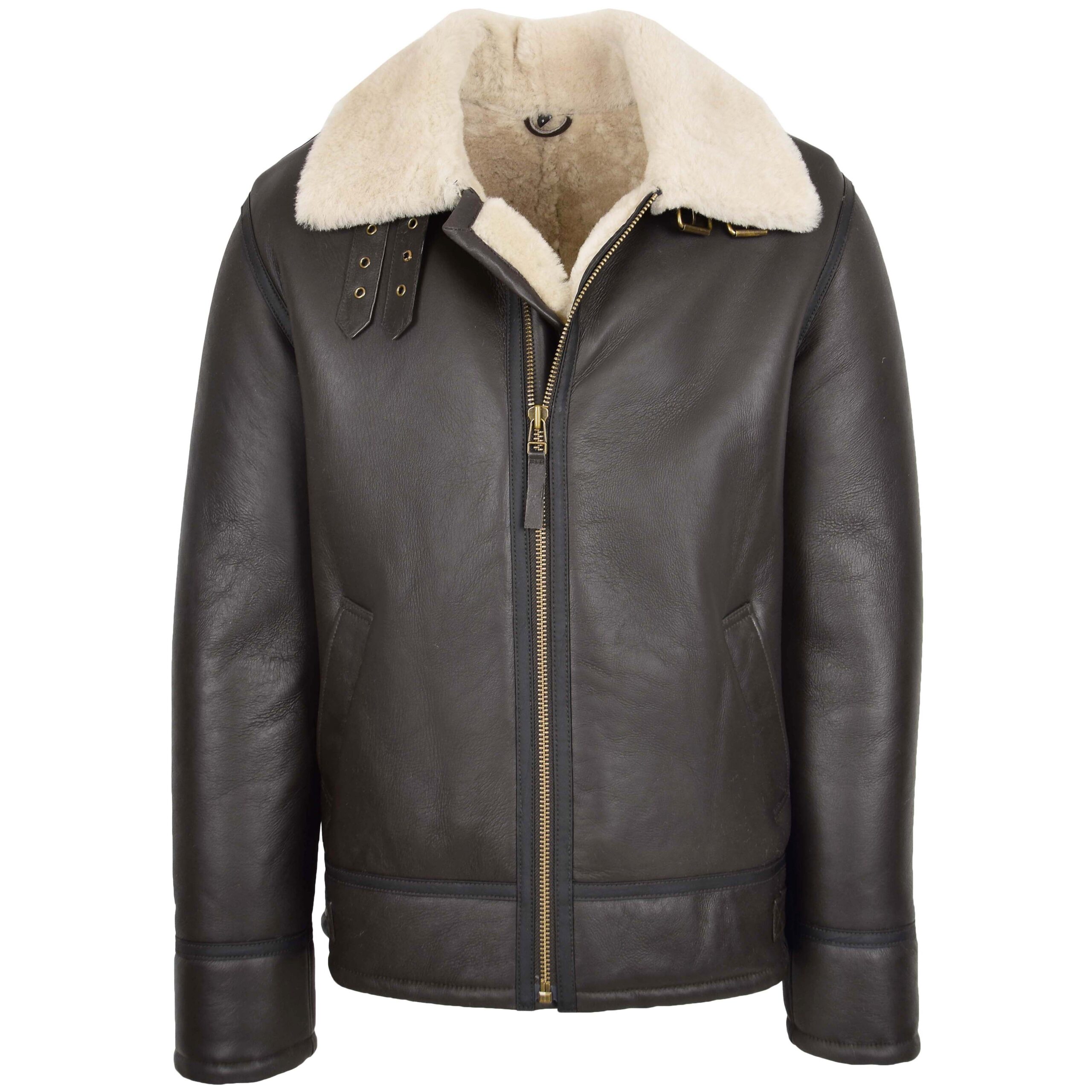 BUNERI Veste Homme Peau de Mouton Style Top Gun Marron Blanc