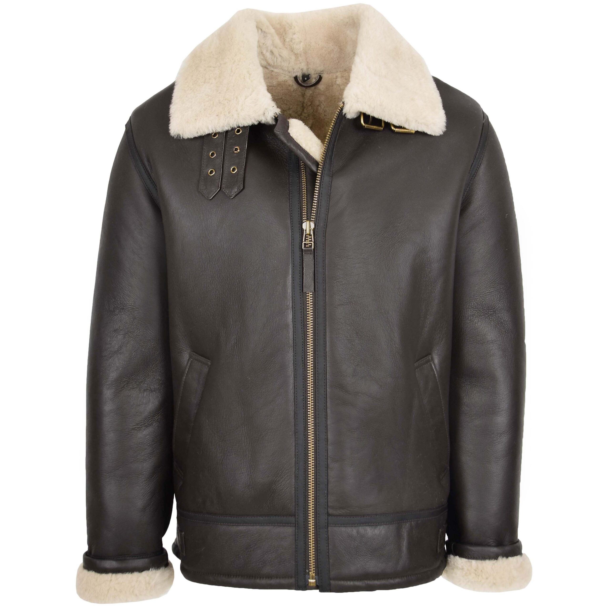 BUNERI Veste Homme Peau de Mouton Style Top Gun Marron Blanc – Image 3