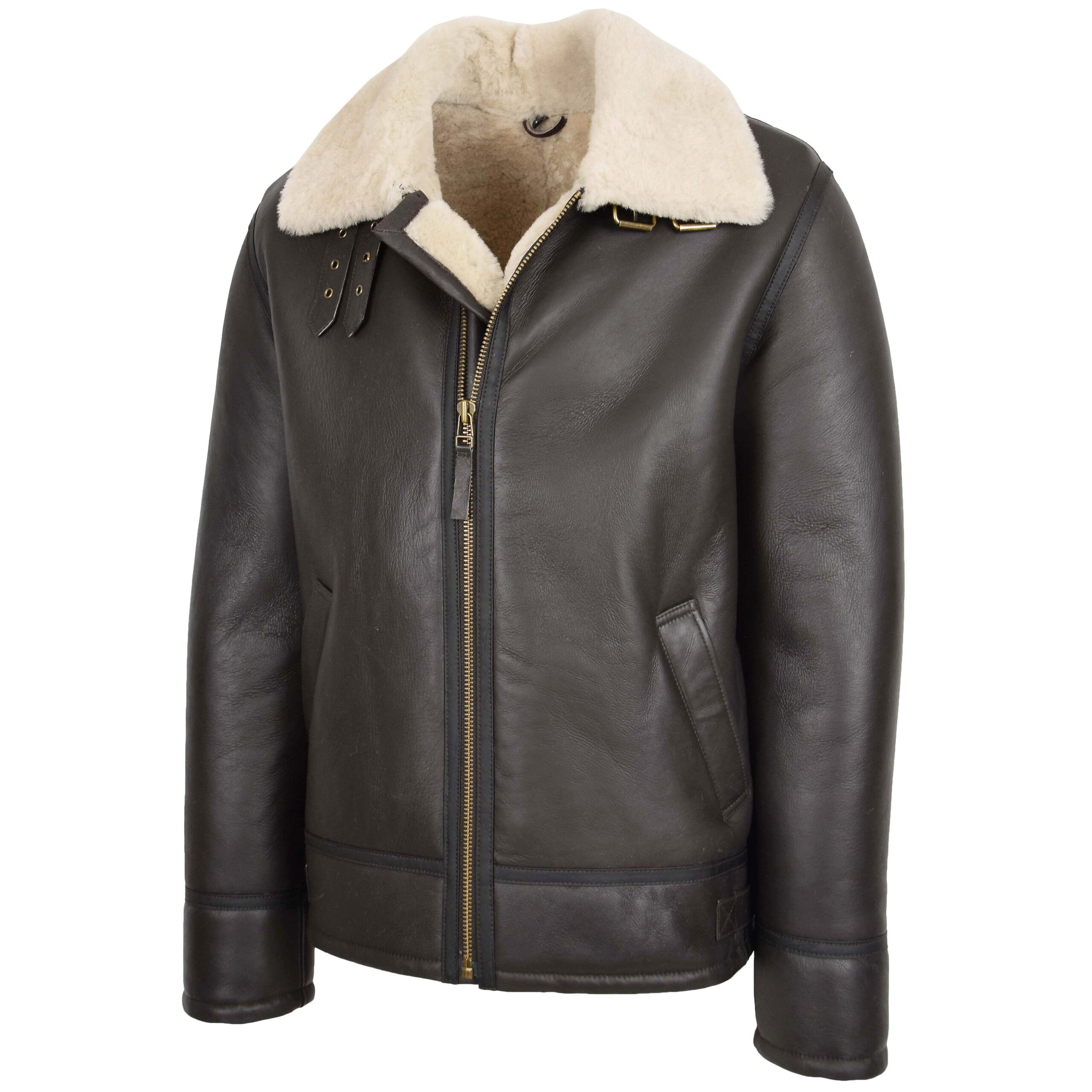 BUNERI Veste Homme Peau de Mouton Style Top Gun Marron Blanc – Image 4