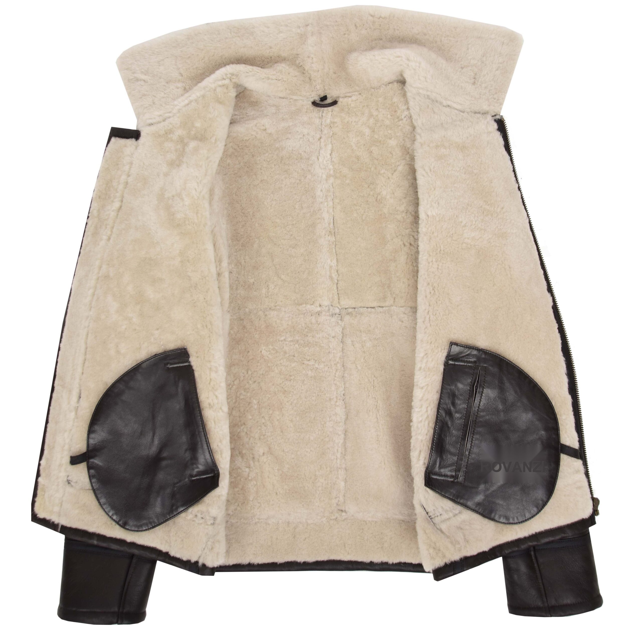 BUNERI Veste Homme Peau de Mouton Style Top Gun Marron Blanc – Image 6