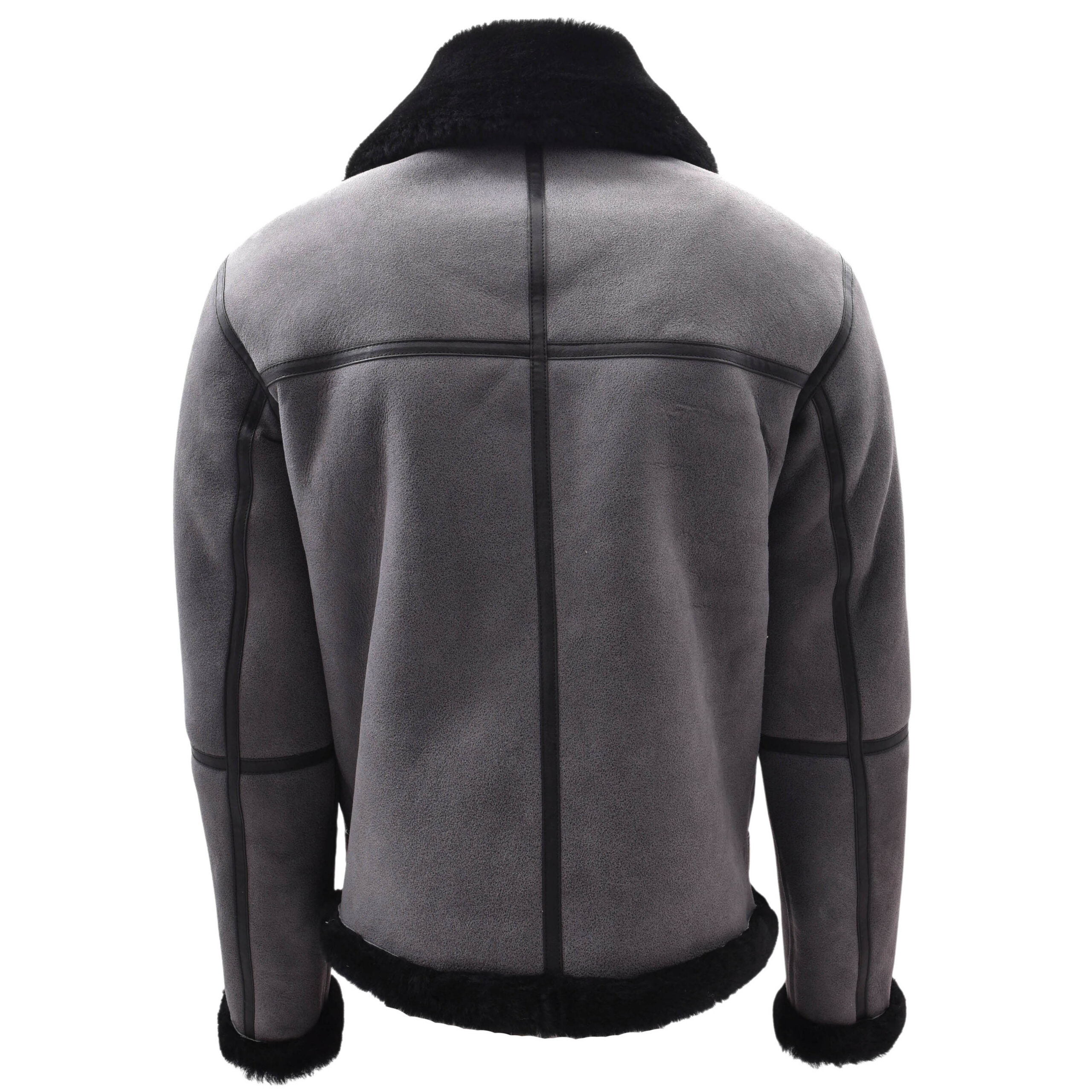 BUNERI Veste de Vol RAF Originale Homme Peau de Mouton Gris Noir Shearling – Image 2