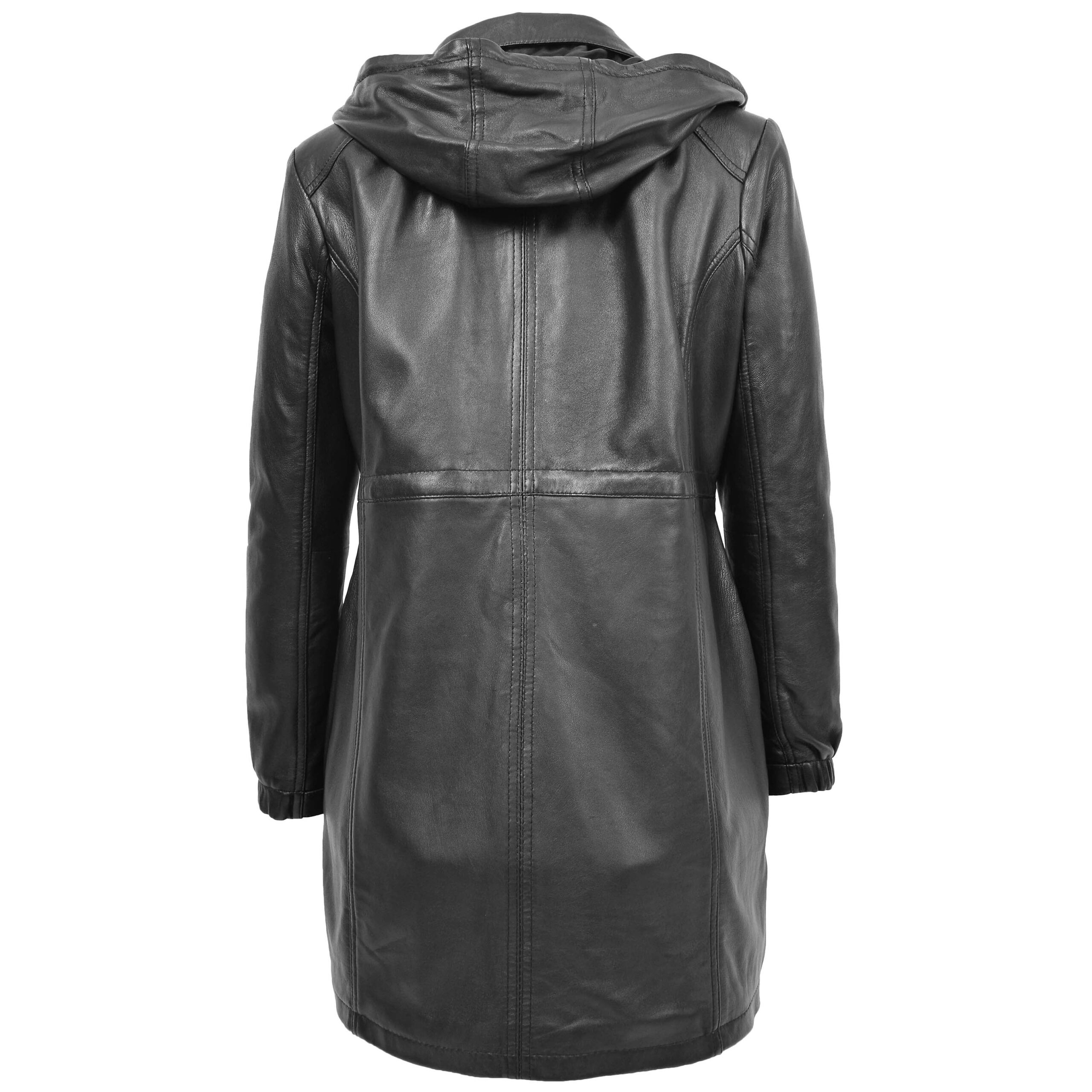 BUNERI Manteau Duffle en Cuir Noir Longueur 3/4 pour Femme – Image 2