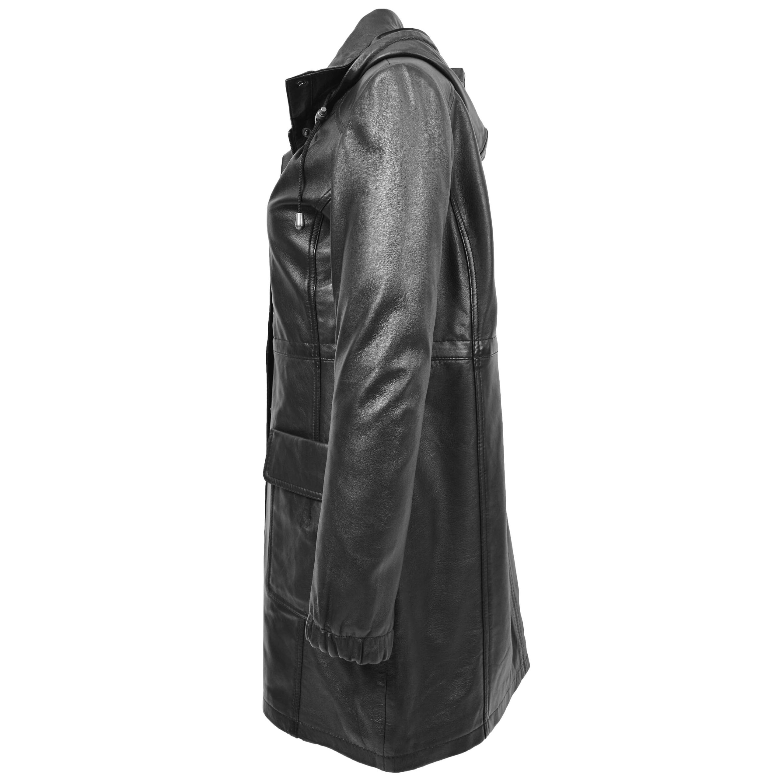 BUNERI Manteau Duffle en Cuir Noir Longueur 3/4 pour Femme – Image 4
