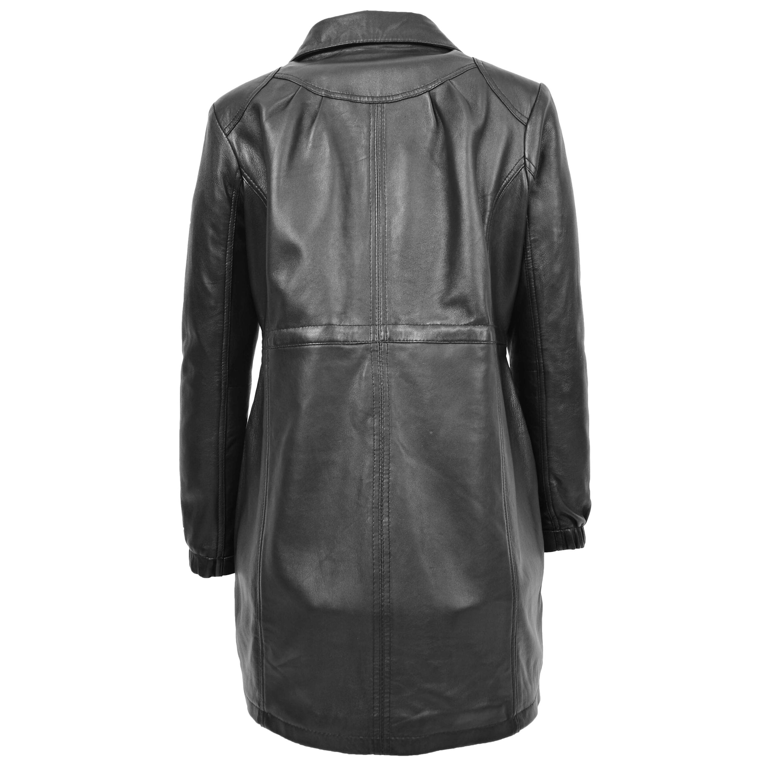 BUNERI Manteau Duffle en Cuir Noir Longueur 3/4 pour Femme – Image 5
