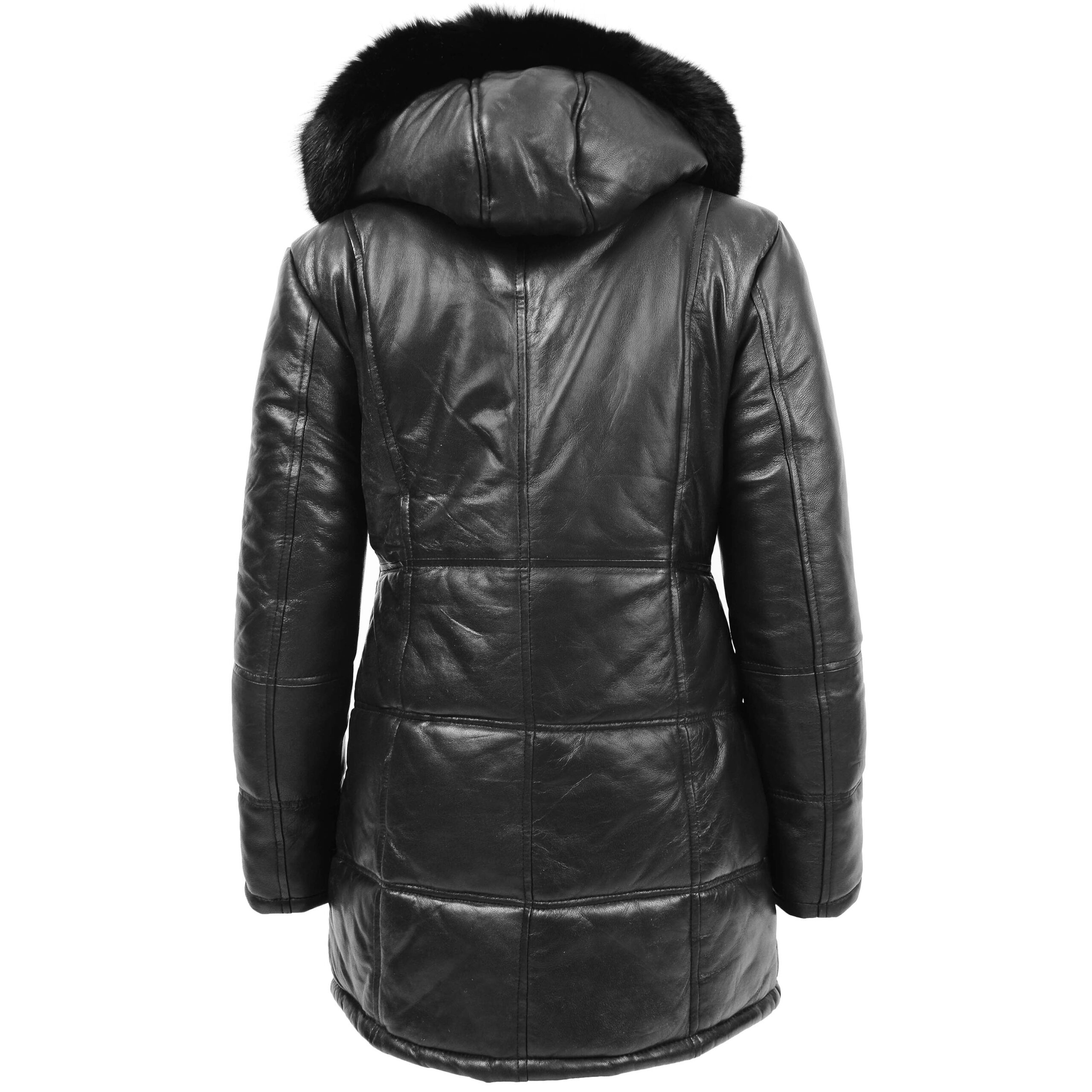 BUNERI Manteau Puffer en Cuir Noir pour Femme Longueur 3/4 – Image 2