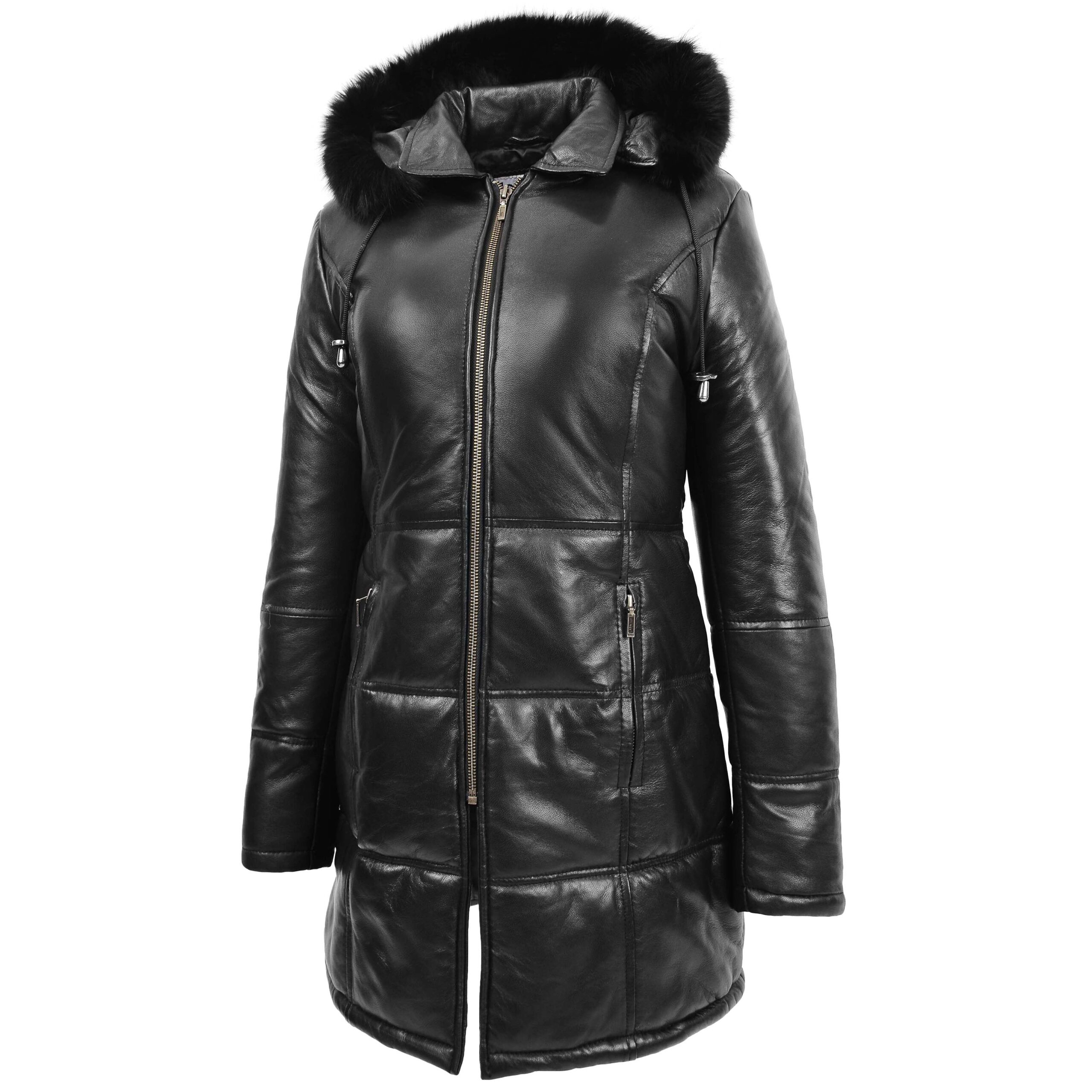BUNERI Manteau Puffer en Cuir Noir pour Femme Longueur 3/4 – Image 4