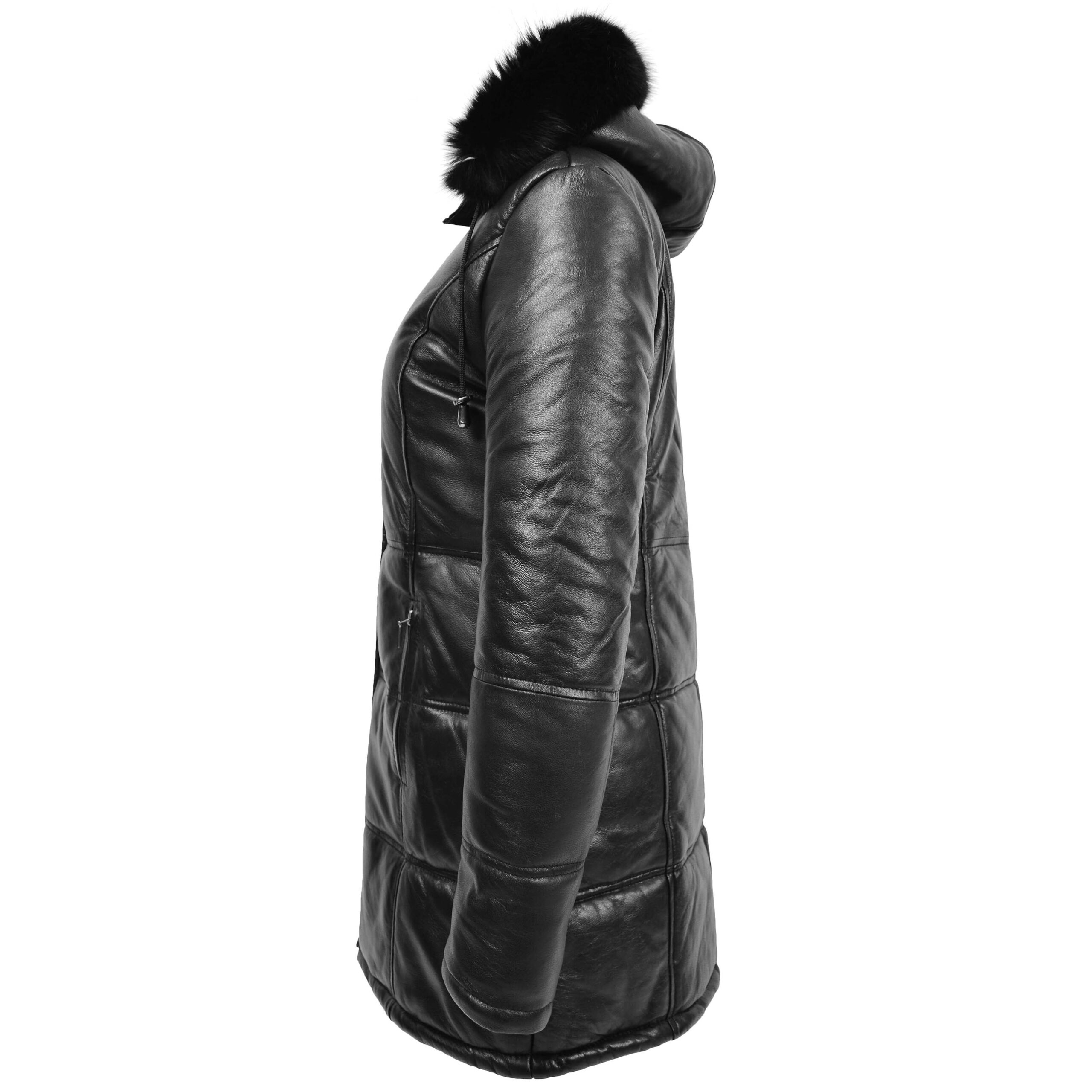 BUNERI Manteau Puffer en Cuir Noir pour Femme Longueur 3/4 – Image 5