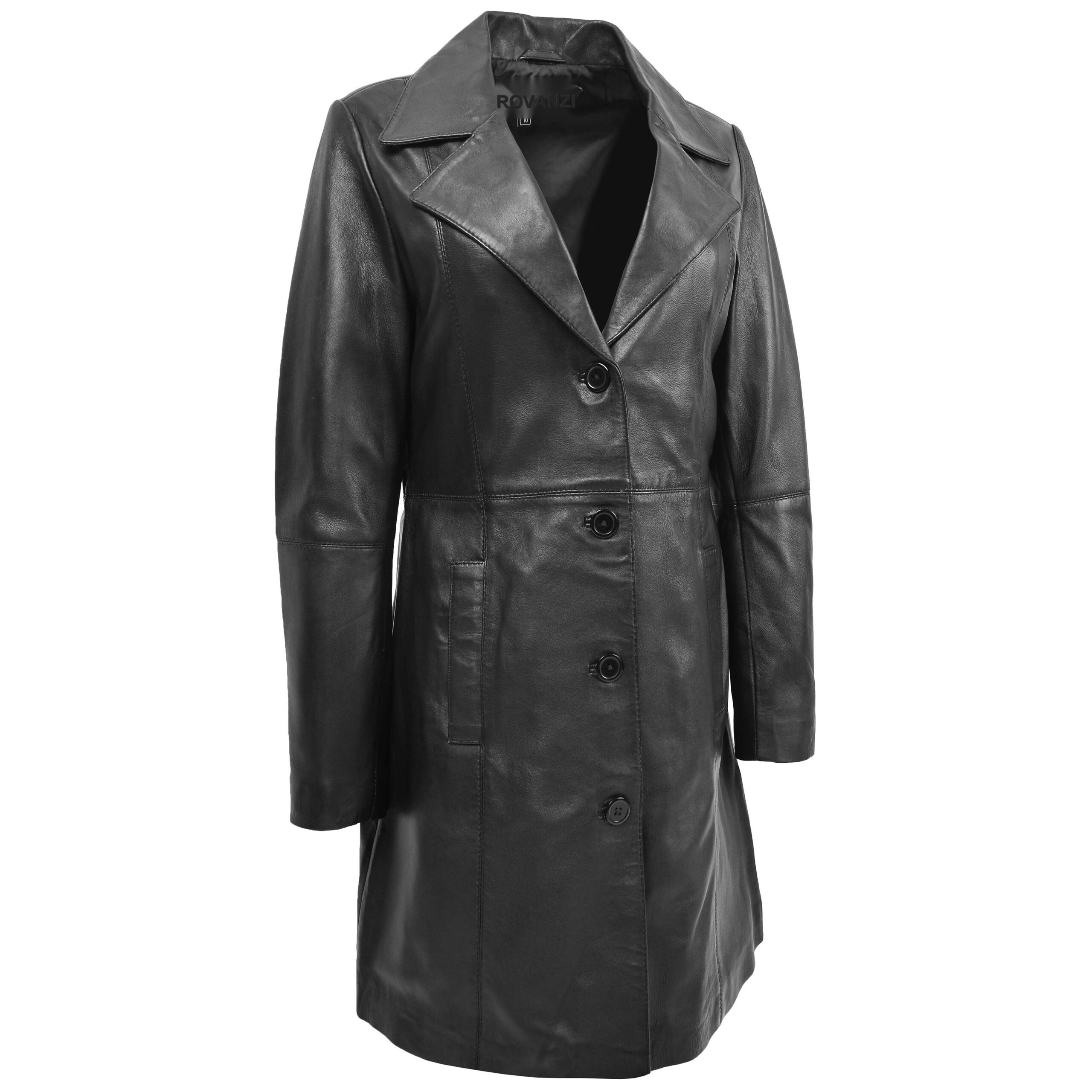 BUNERI Manteau en Cuir Souple Noir 3/4 Longueur Classique pour Femme – Image 3