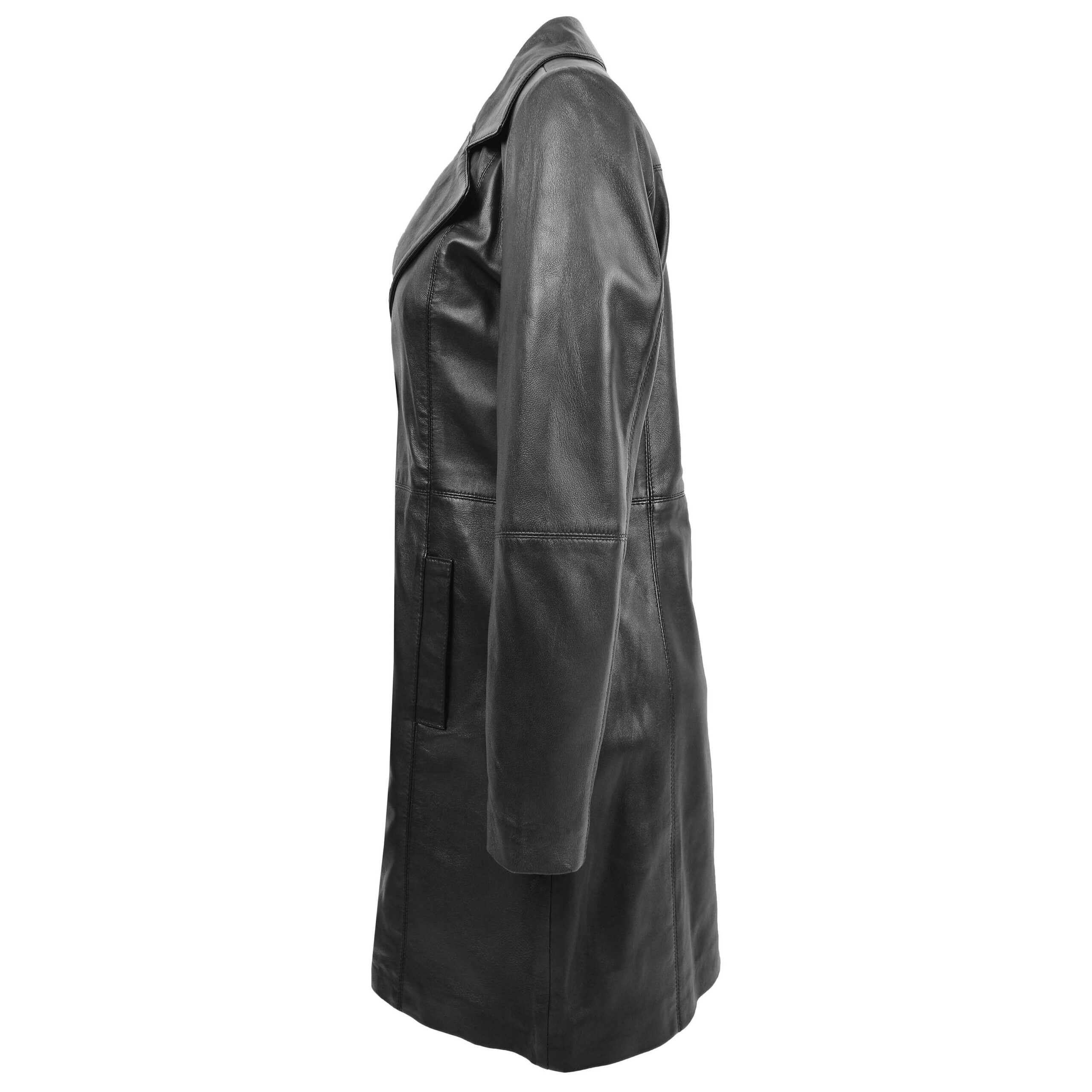 BUNERI Manteau en Cuir Souple Noir 3/4 Longueur Classique pour Femme – Image 5