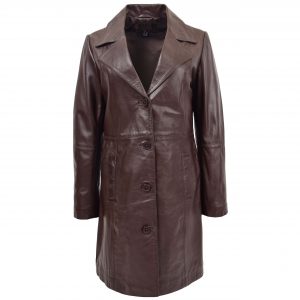 BUNERI Manteau en Cuir Souple Classique ¾ de Longueur pour Femme Marron