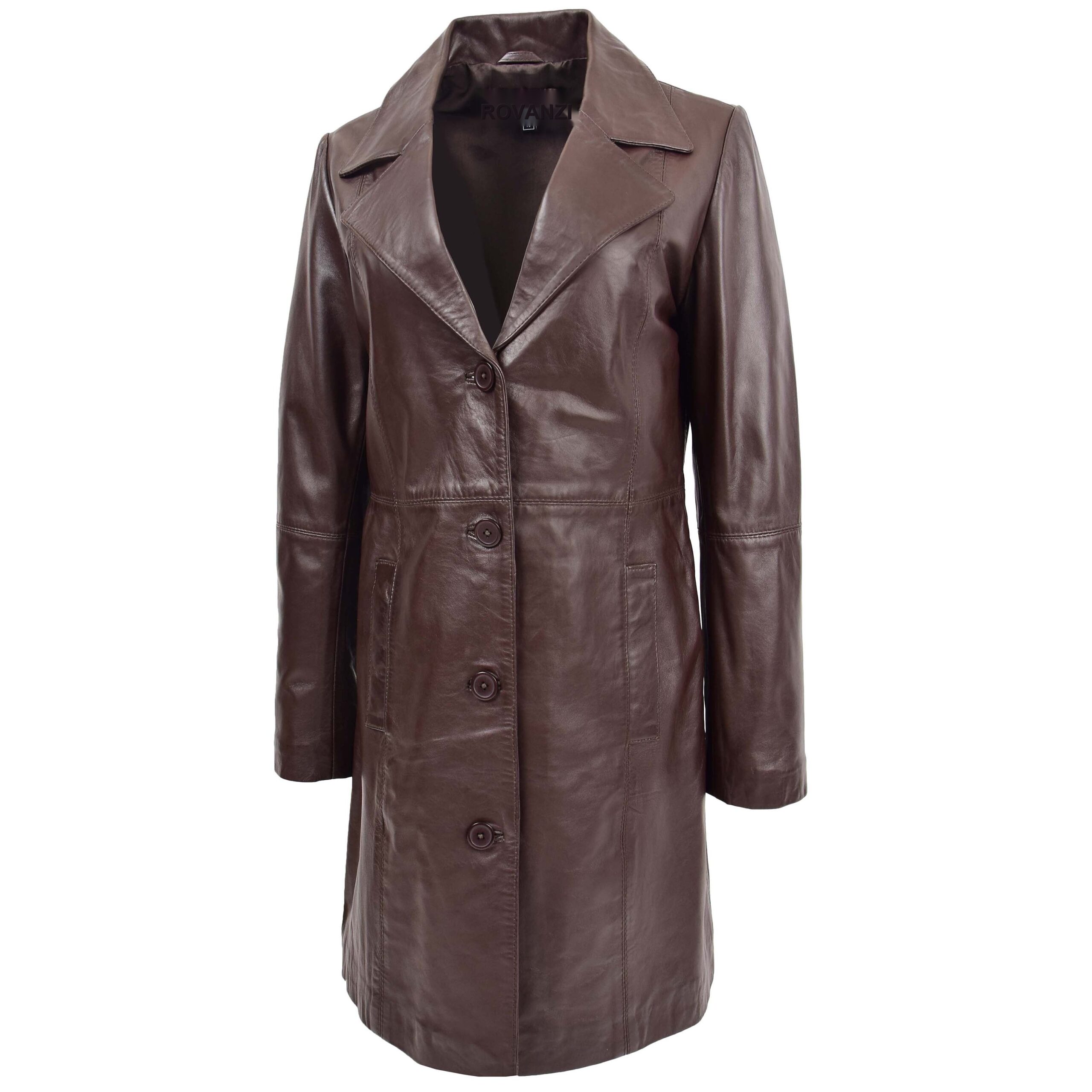 BUNERI Manteau en Cuir Souple Classique ¾ de Longueur pour Femme Marron – Image 3
