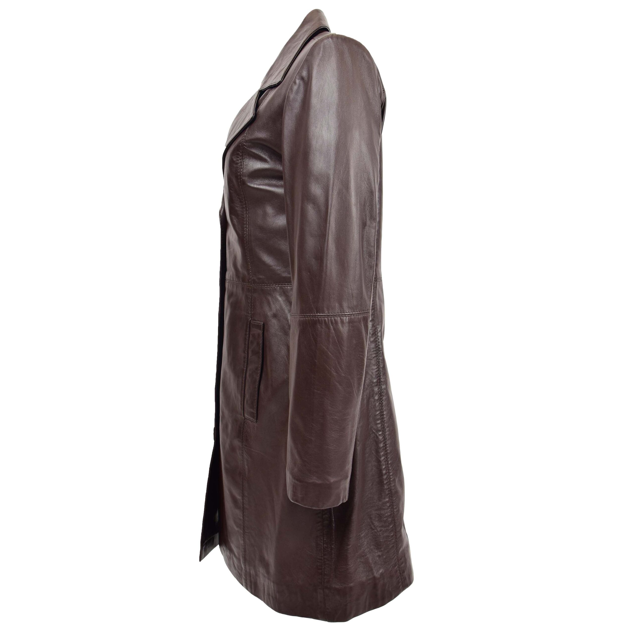 BUNERI Manteau en Cuir Souple Classique ¾ de Longueur pour Femme Marron – Image 5