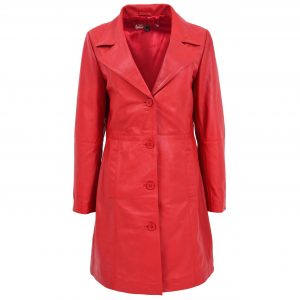BUNERI Manteau en Cuir Souple Classique ¾ de Longueur pour Femme Rouge