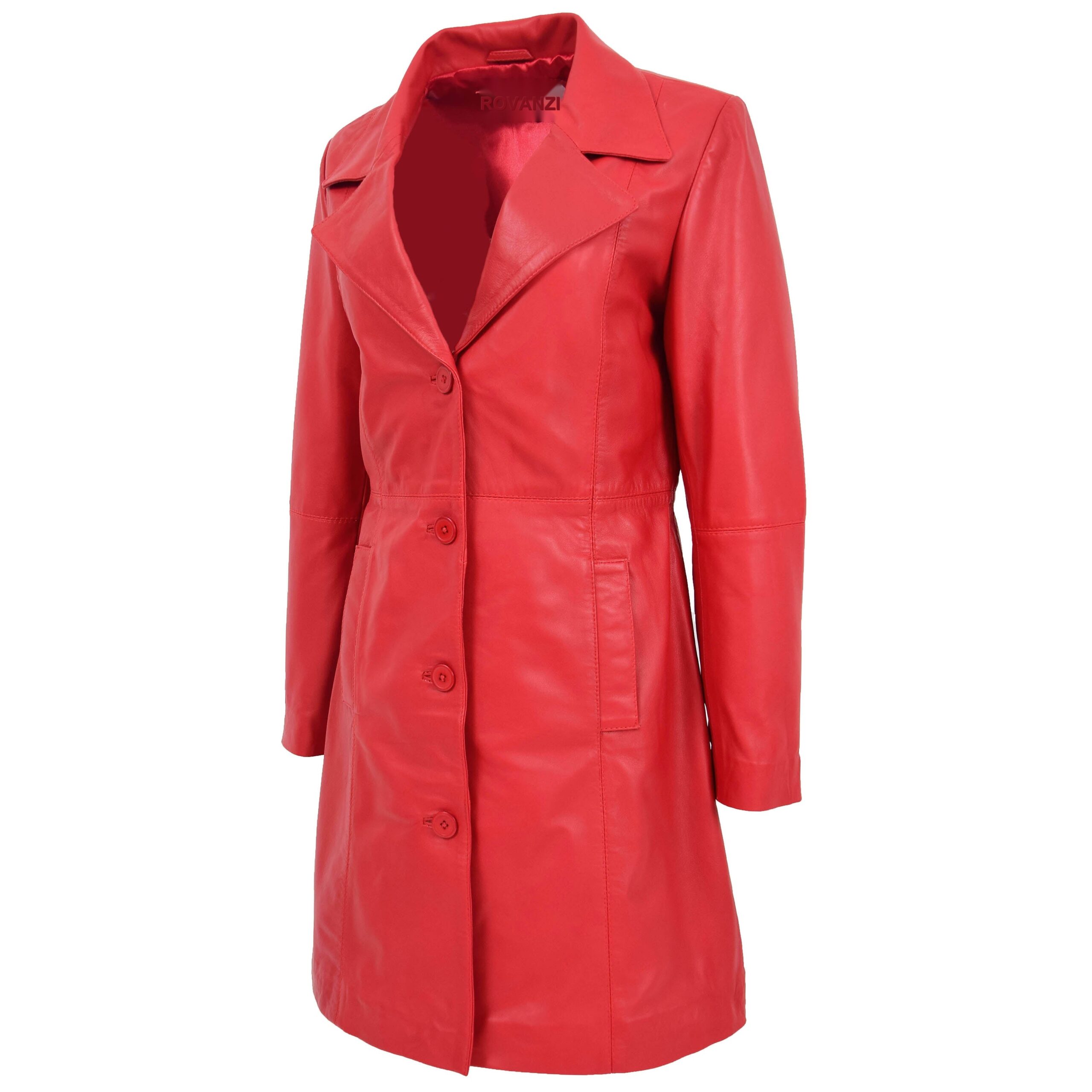 BUNERI Manteau en Cuir Souple Classique ¾ de Longueur pour Femme Rouge – Image 3