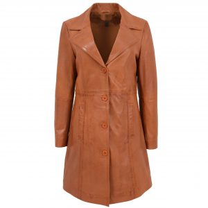BUNERI Manteau Classique en Cuir Souple ¾ pour Femme Tan