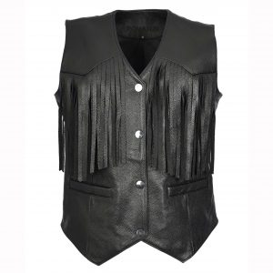 BUNERI Biker Cuir Vache Raven Noir à Franges