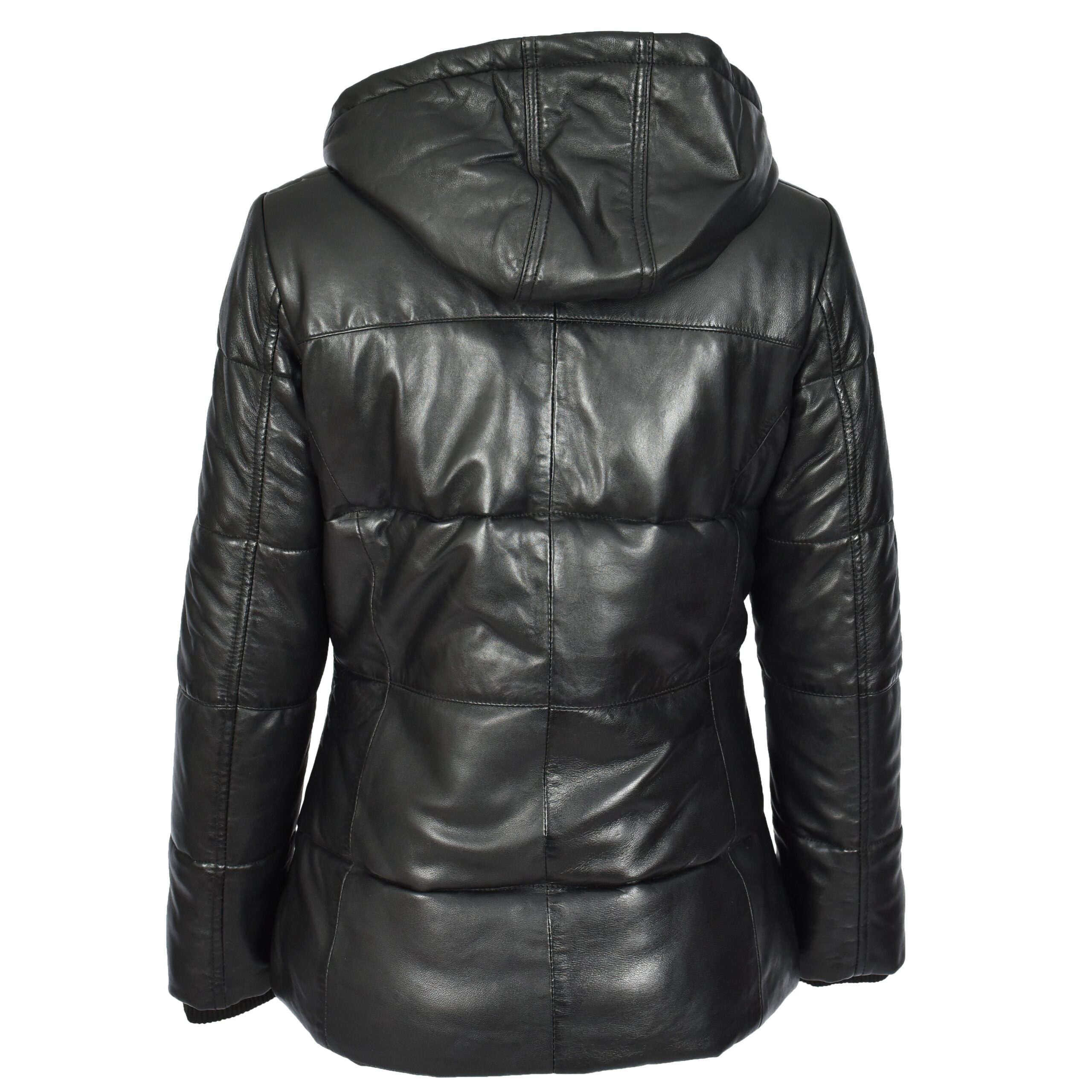 BUNERI Doudoune en Cuir pour Femme Noir avec Capuche Amovible – Image 2