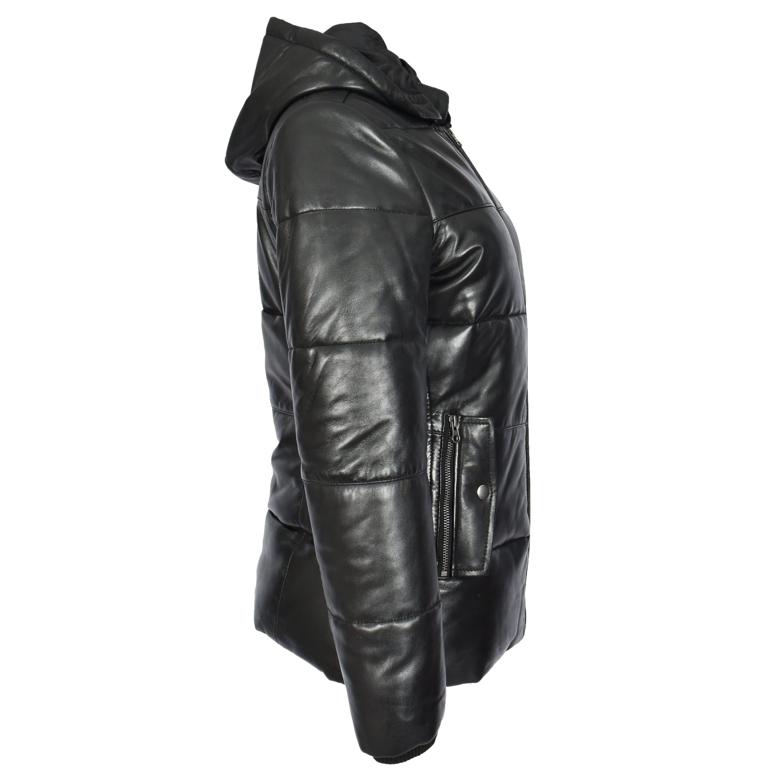 BUNERI Doudoune en Cuir pour Femme Noir avec Capuche Amovible – Image 3