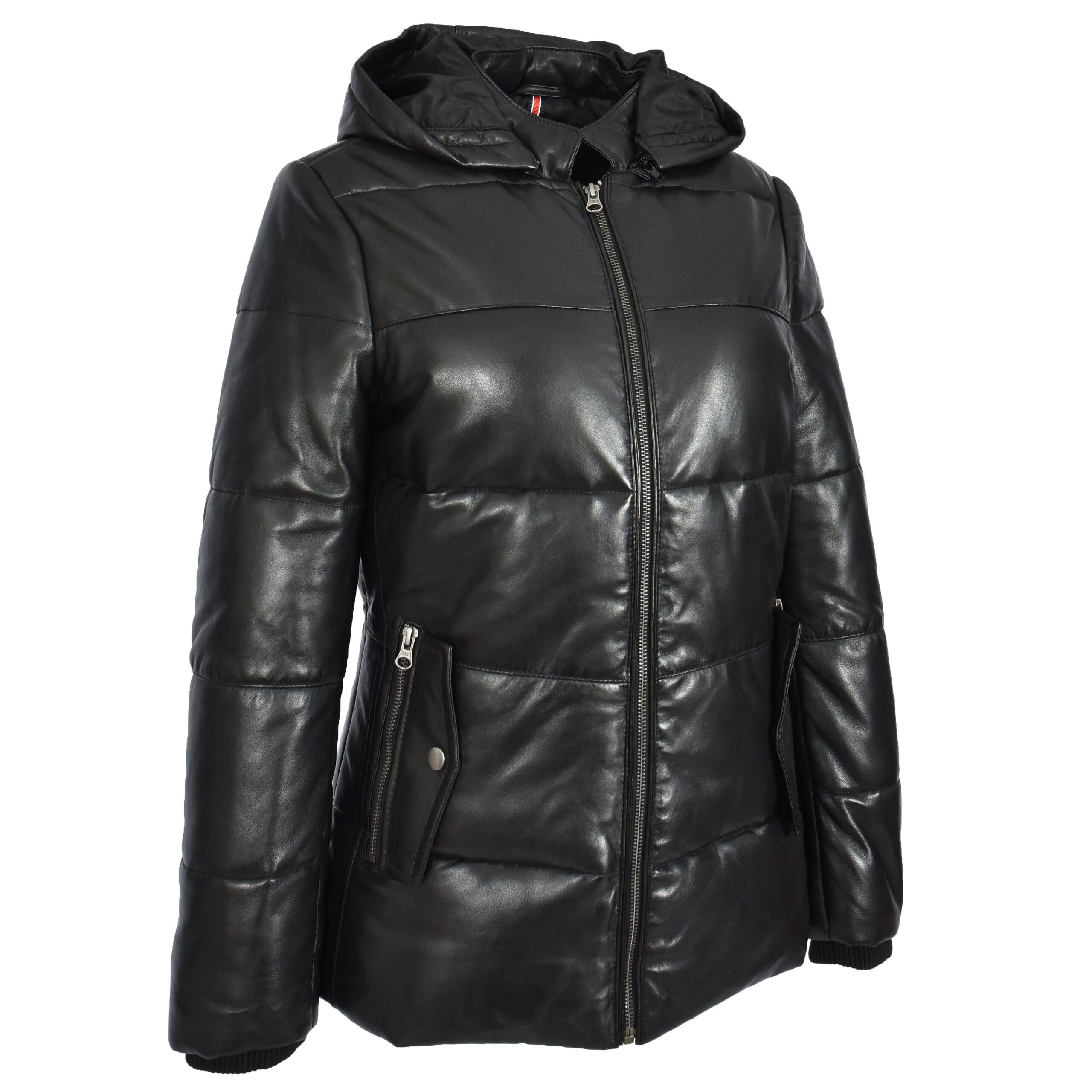BUNERI Doudoune en Cuir pour Femme Noir avec Capuche Amovible – Image 4