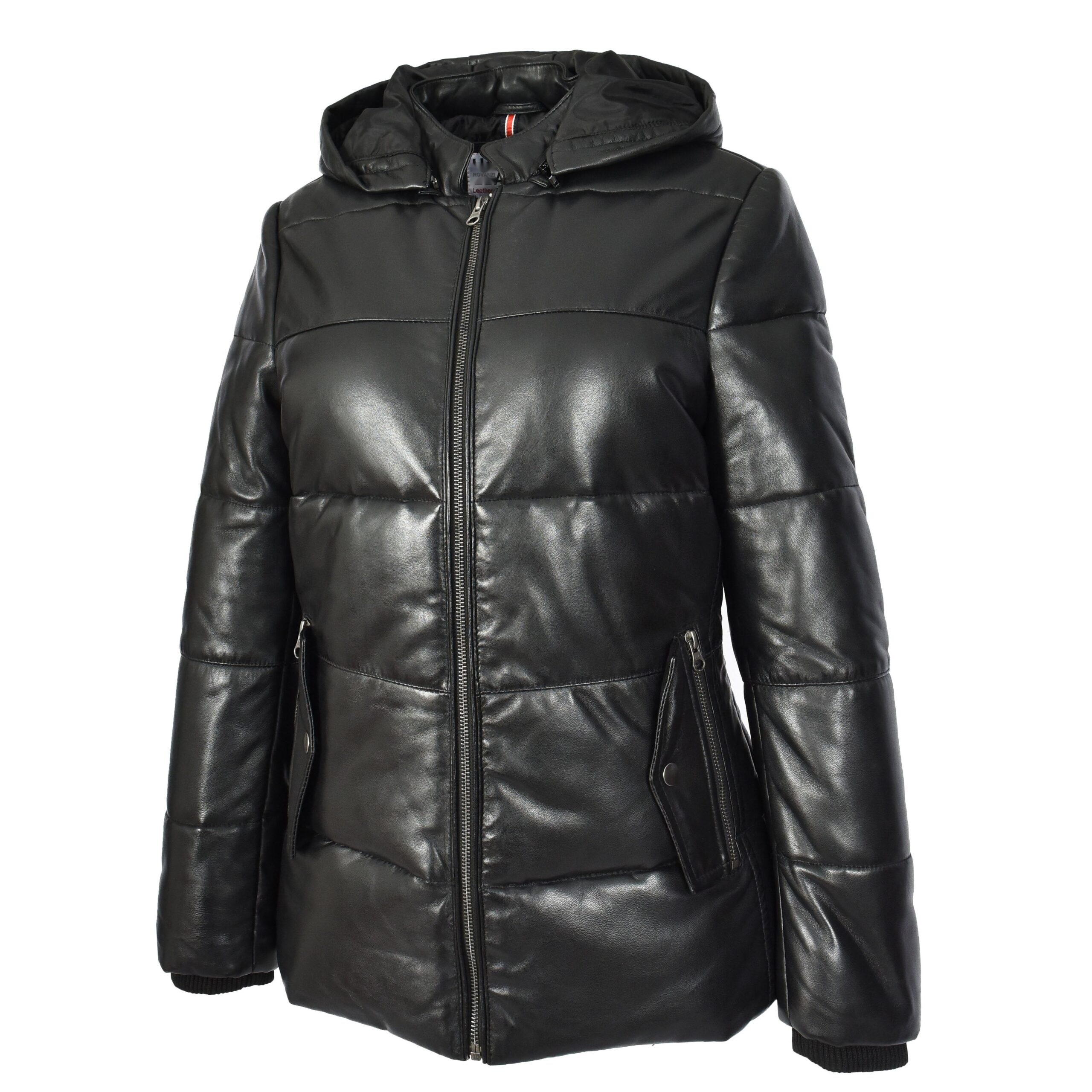 BUNERI Doudoune en Cuir pour Femme Noir avec Capuche Amovible – Image 5