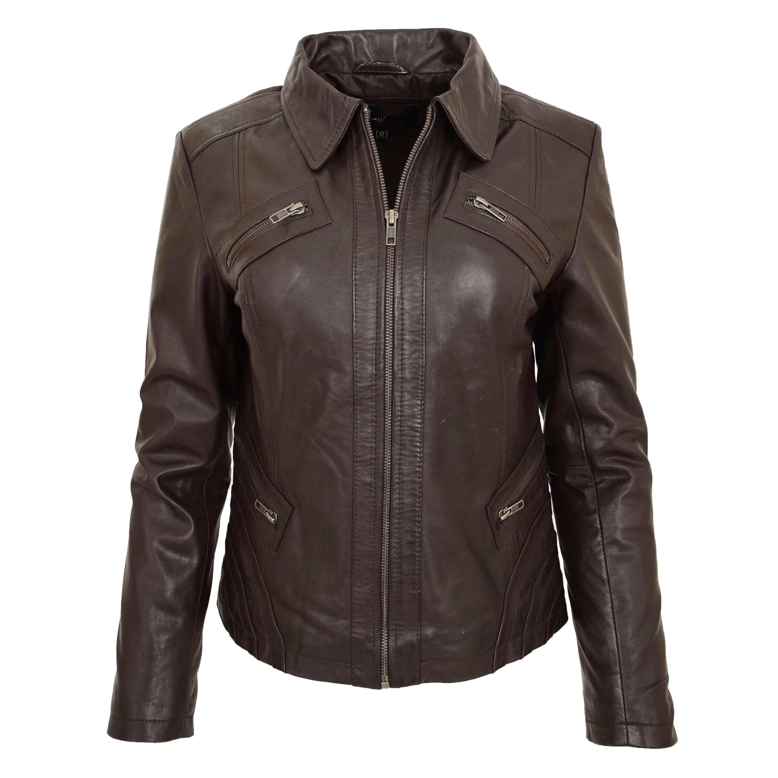 BUNERI Biker Cuir Nova Marron Classique Zip Box
