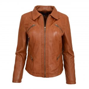 BUNERI Biker Nova Tan en Cuir Classique Zip Coupe Boxy