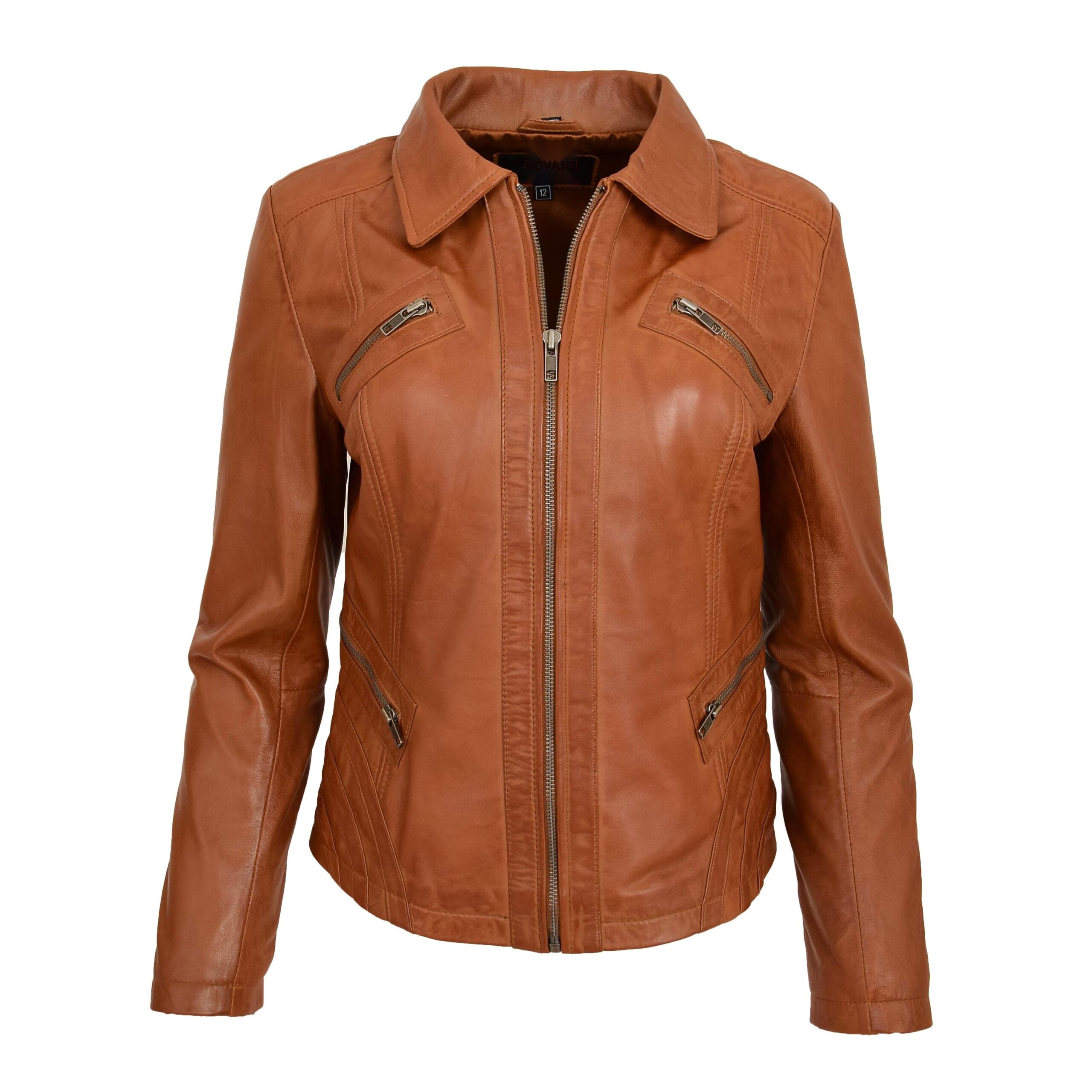 BUNERI Biker Nova Tan en Cuir Classique Zip Coupe Boxy