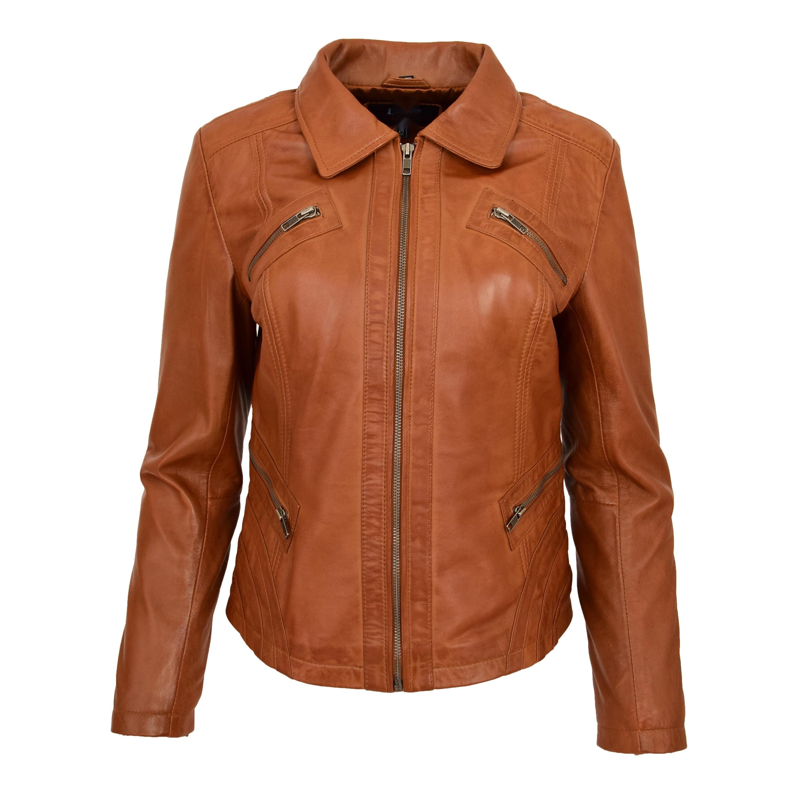 BUNERI Biker Nova Tan en Cuir Classique Zip Coupe Boxy – Image 3