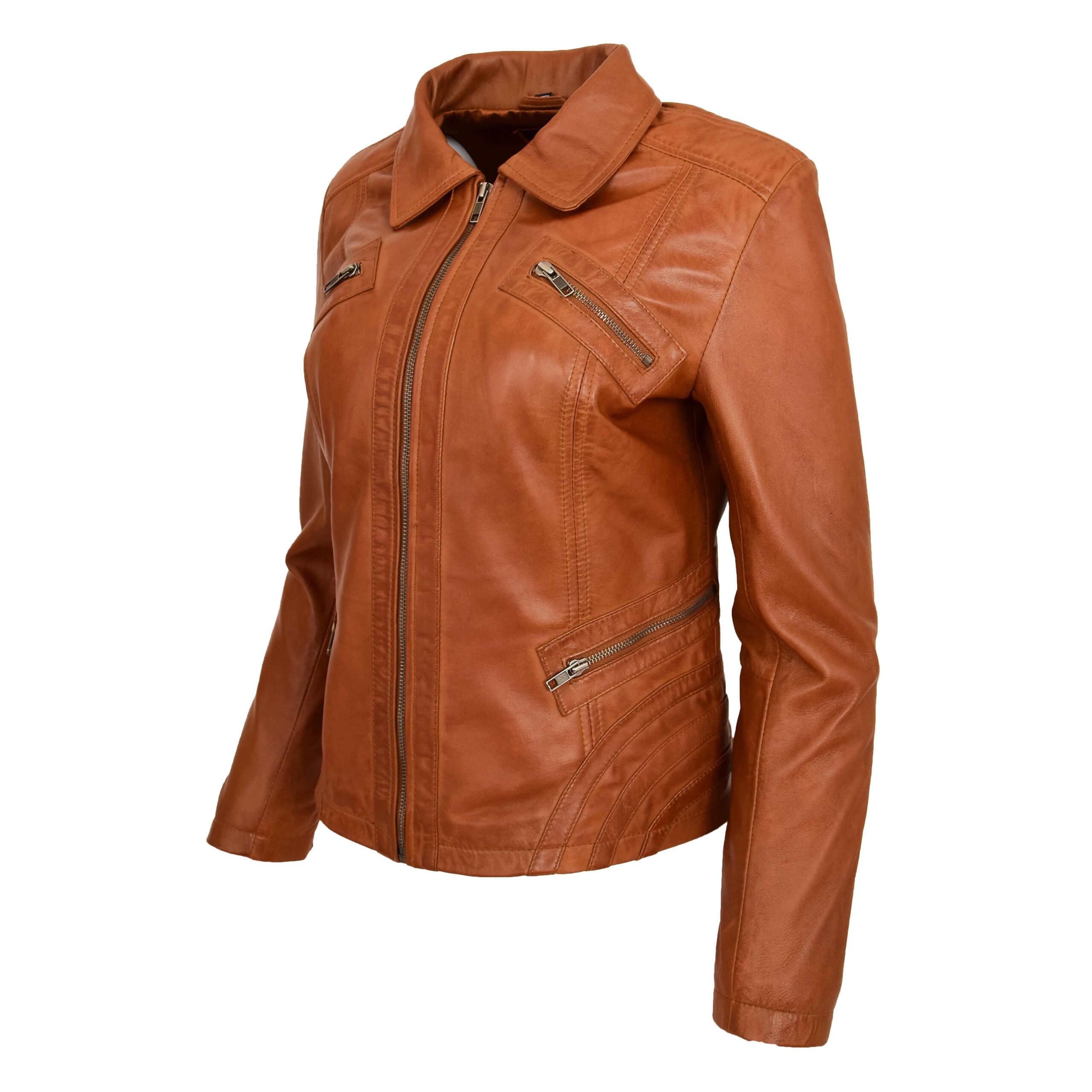 BUNERI Biker Nova Tan en Cuir Classique Zip Coupe Boxy – Image 4