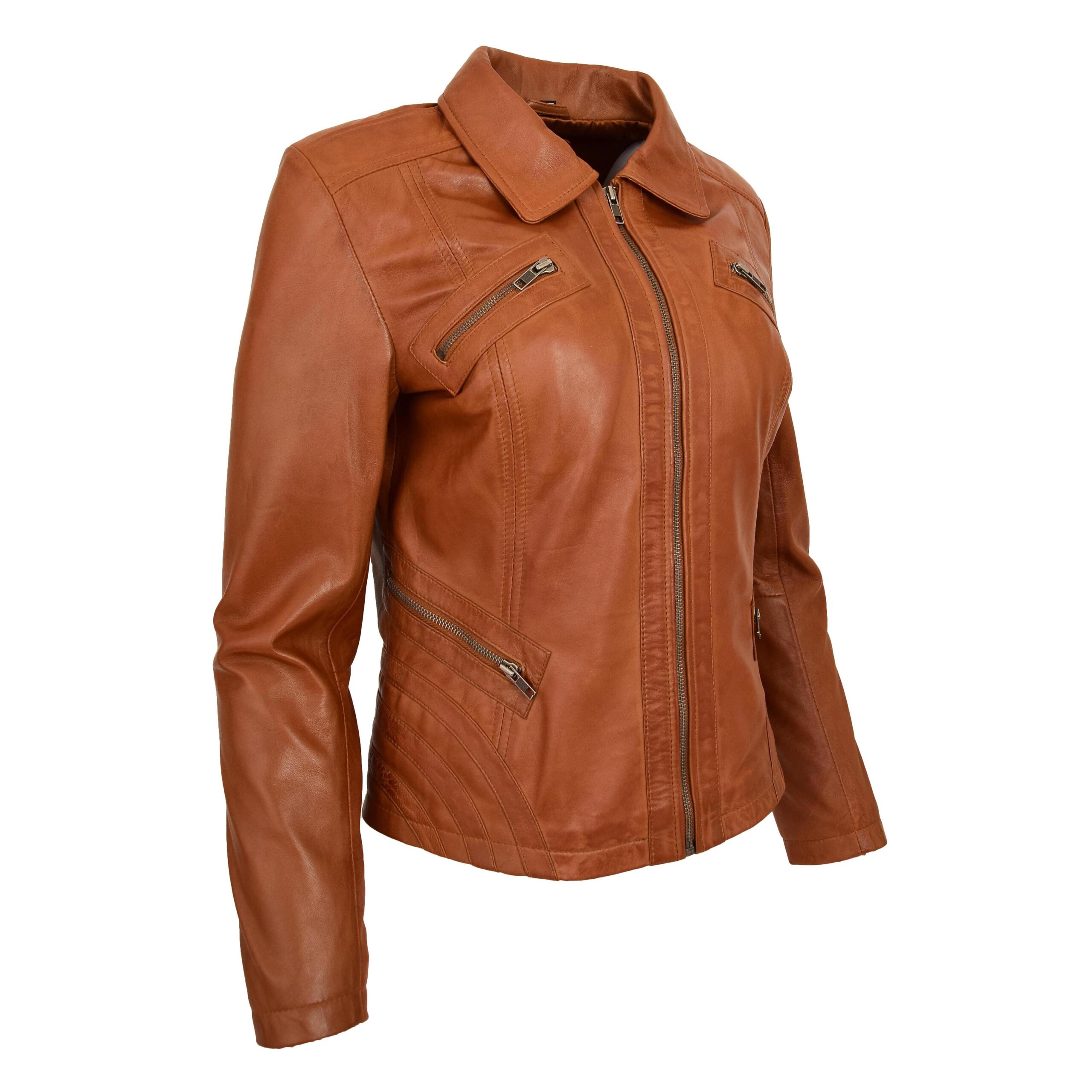 BUNERI Biker Nova Tan en Cuir Classique Zip Coupe Boxy – Image 5