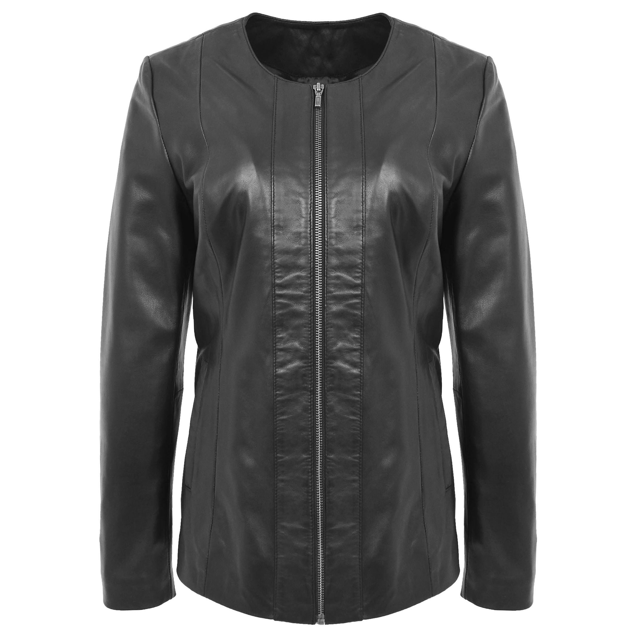 BUNERI Cuir Souple Jade Noire Classique sans Col