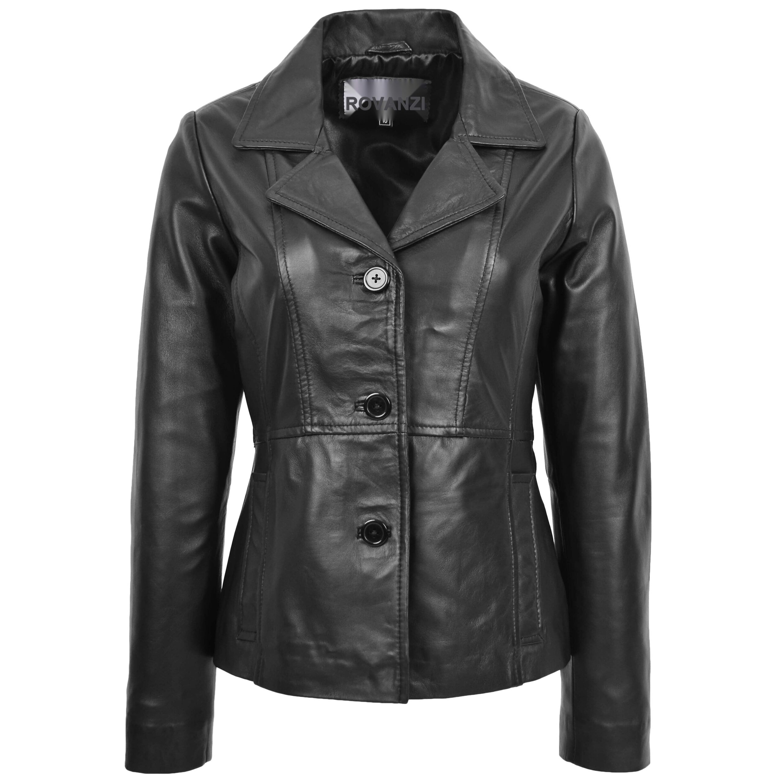 BUNERI Veste Femme Cuir Blazer Classique Trois Boutons Noire