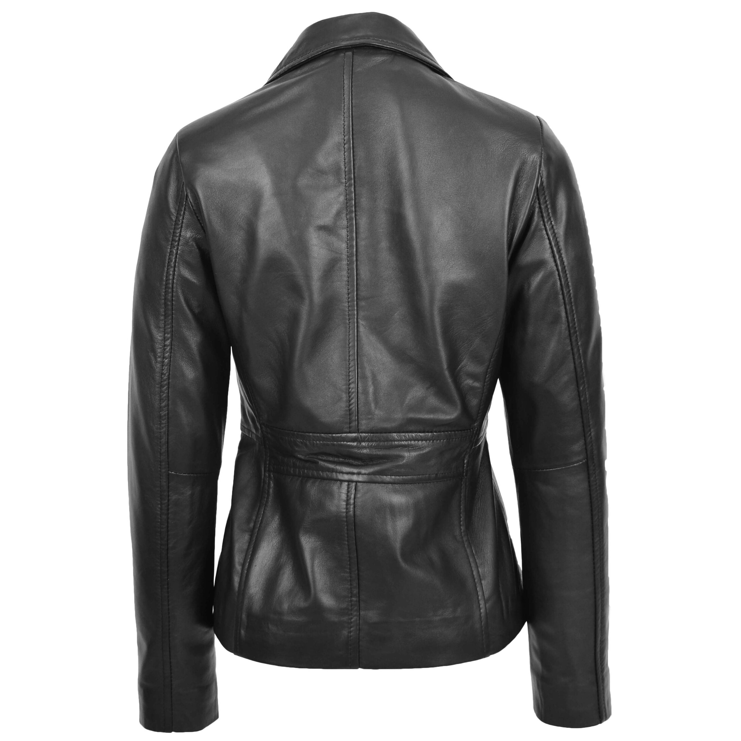 BUNERI Veste Femme Cuir Blazer Classique Trois Boutons Noire – Image 2