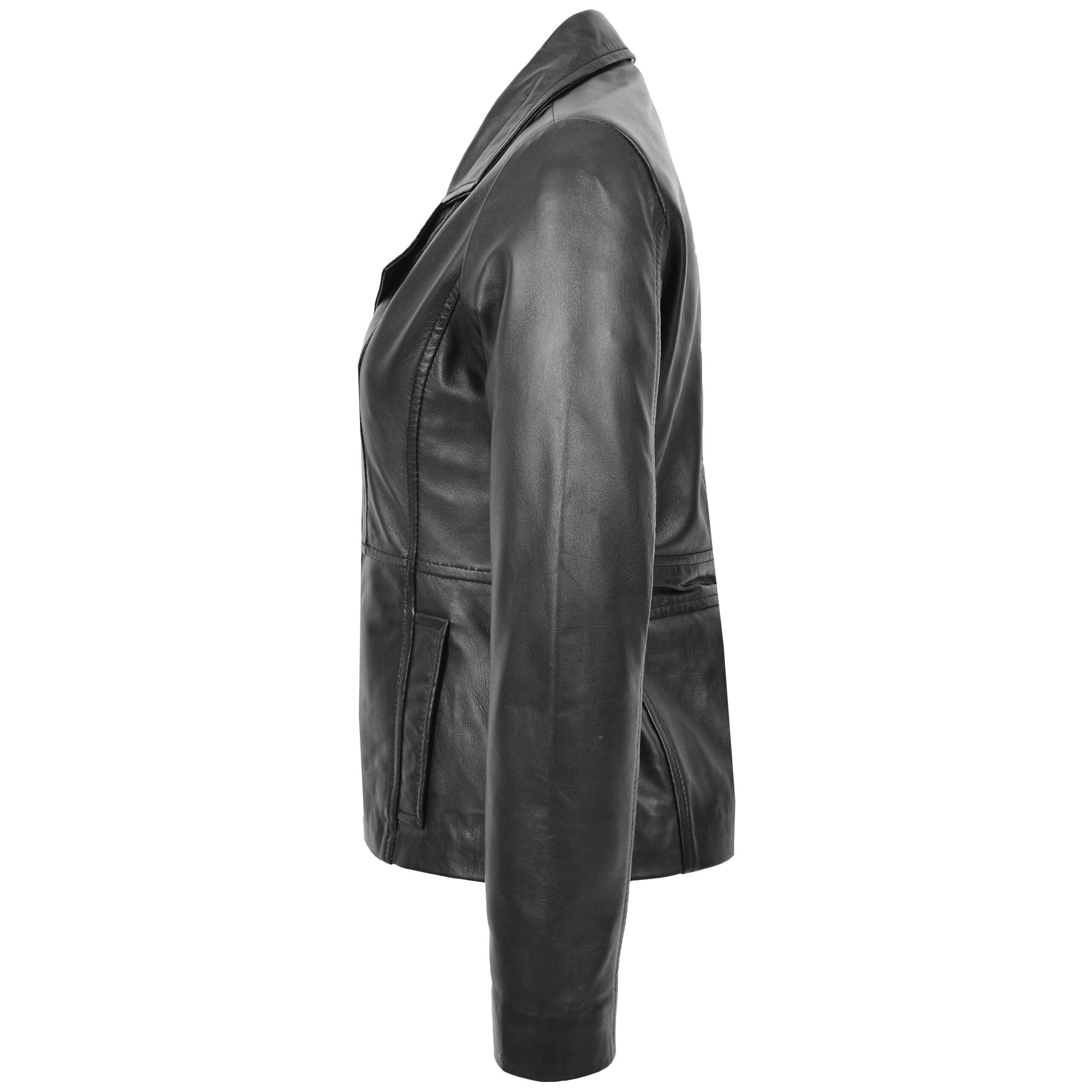 BUNERI Veste Femme Cuir Blazer Classique Trois Boutons Noire – Image 4