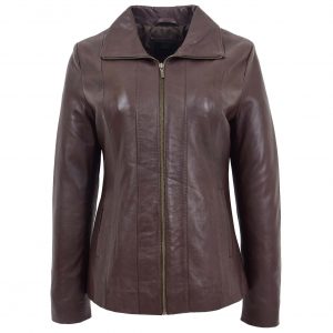 BUNERI Veste en Cuir Classique à Fermeture Éclair pour Femme Marron