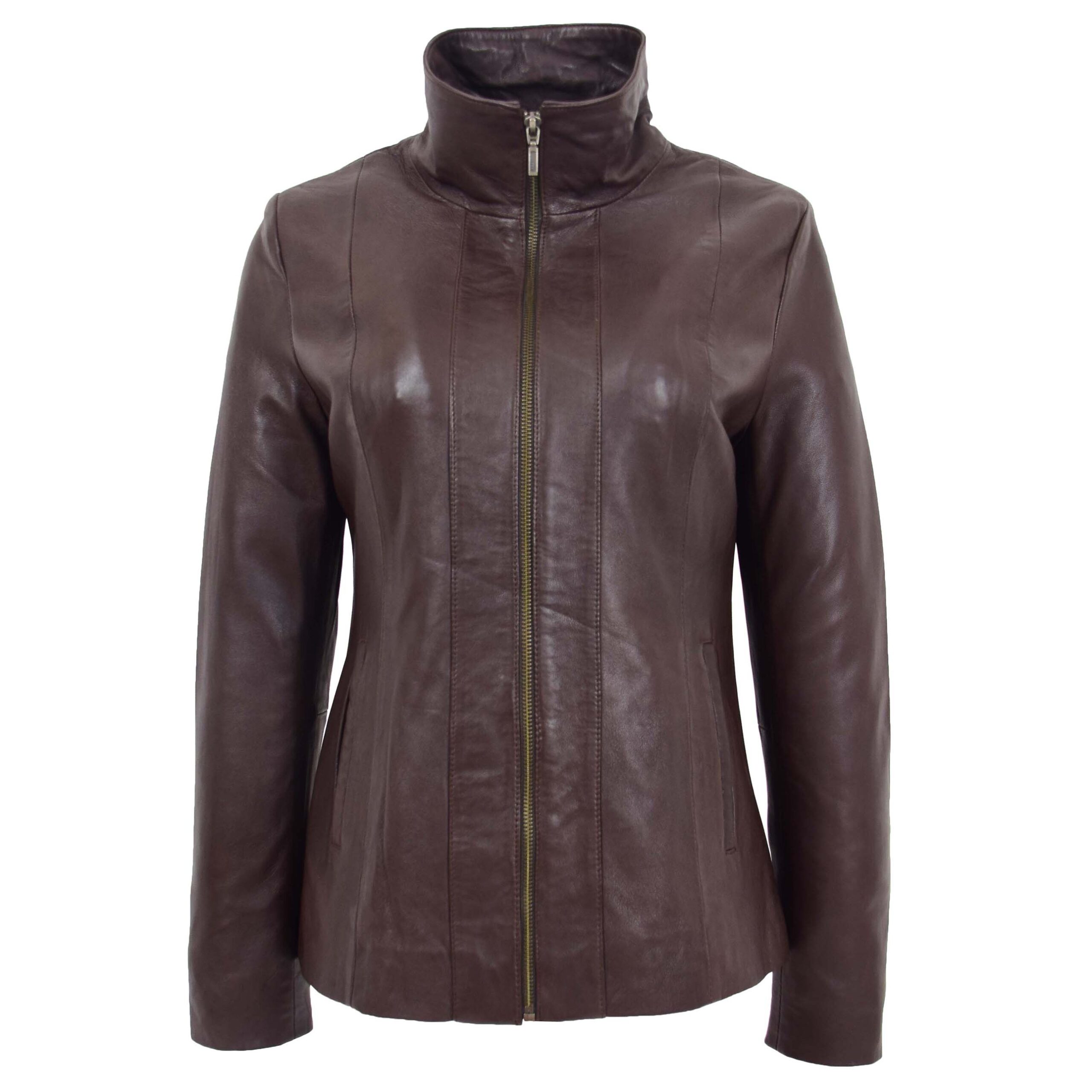 BUNERI Veste en Cuir Classique à Fermeture Éclair pour Femme Marron – Image 3