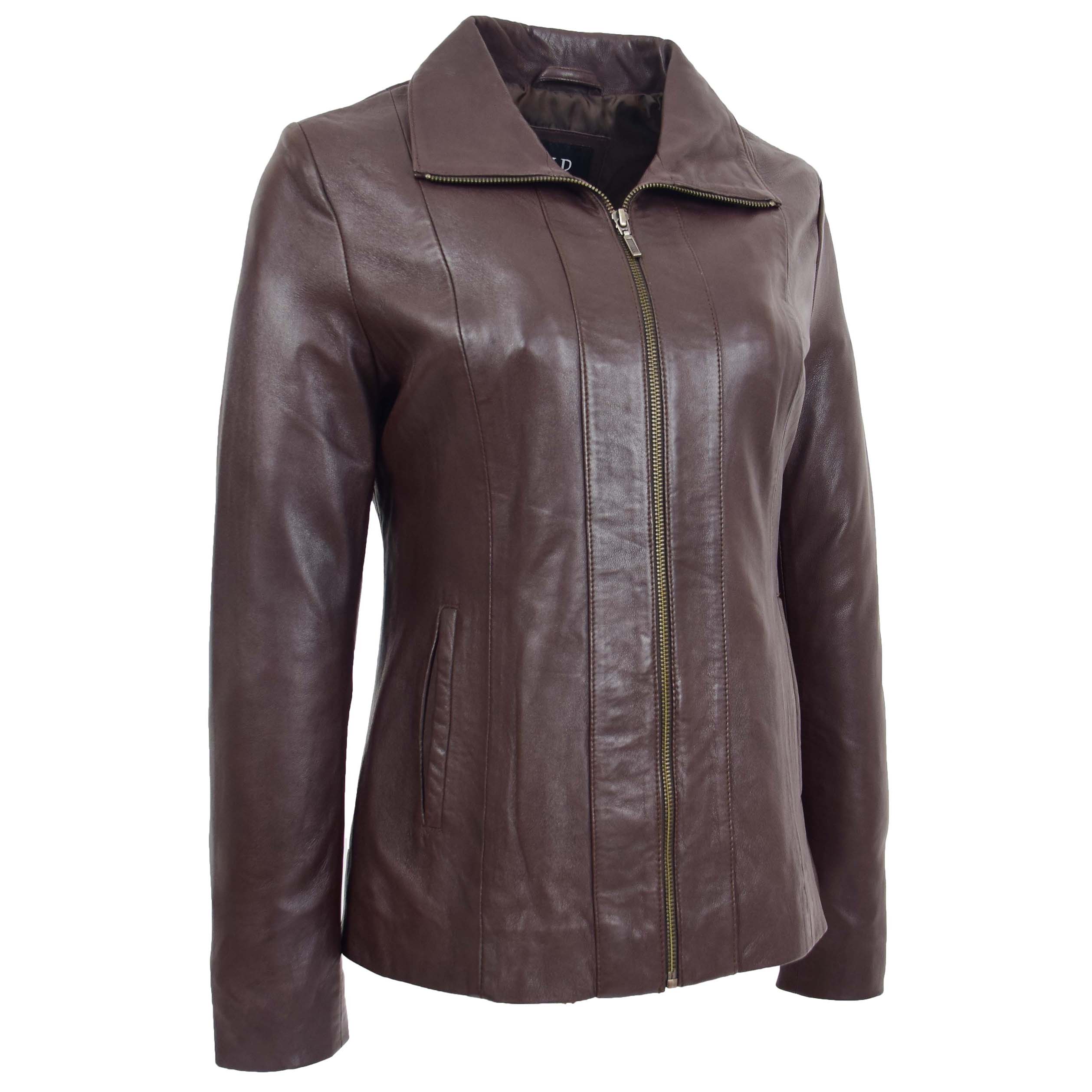 BUNERI Veste en Cuir Classique à Fermeture Éclair pour Femme Marron – Image 4