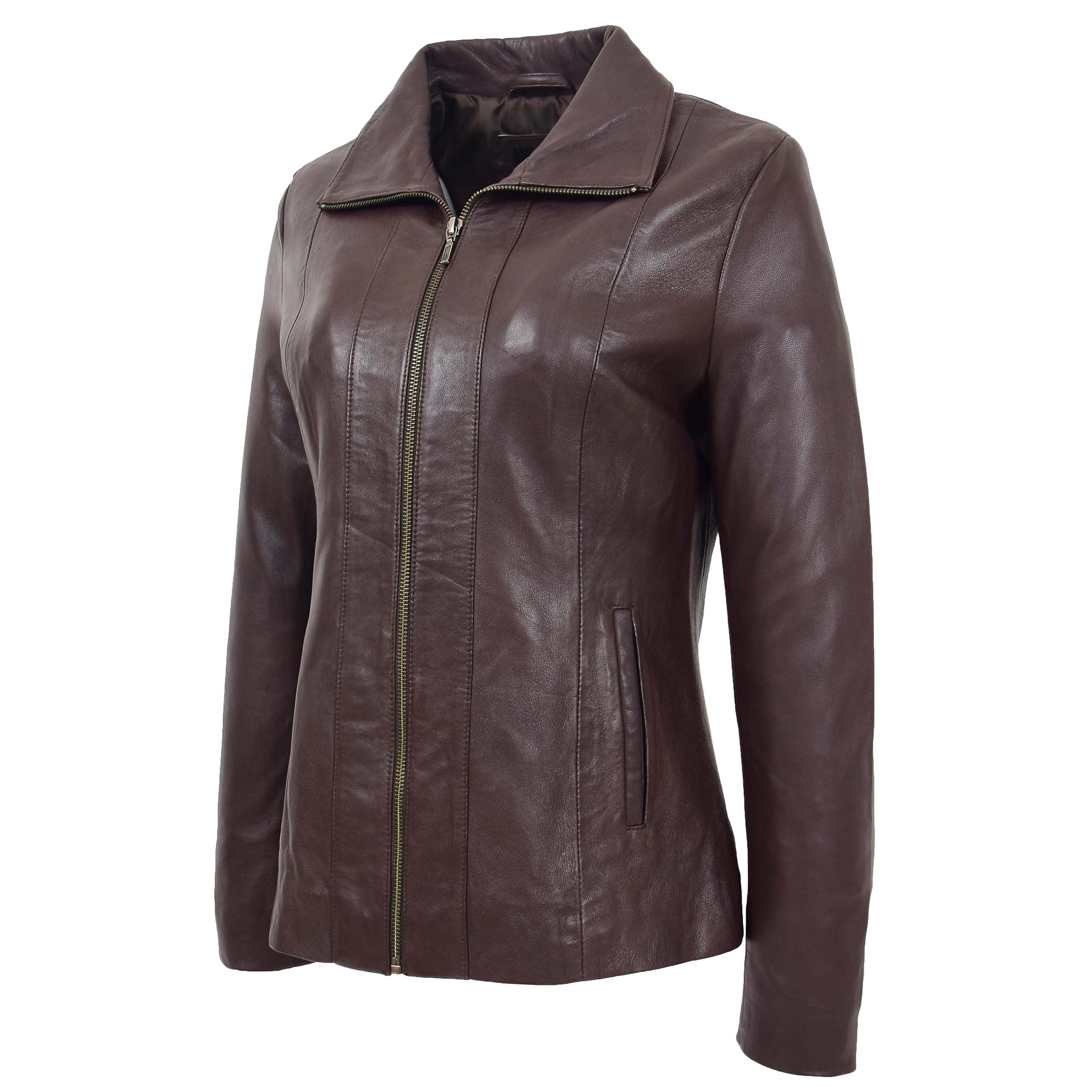 BUNERI Veste en Cuir Classique à Fermeture Éclair pour Femme Marron – Image 5