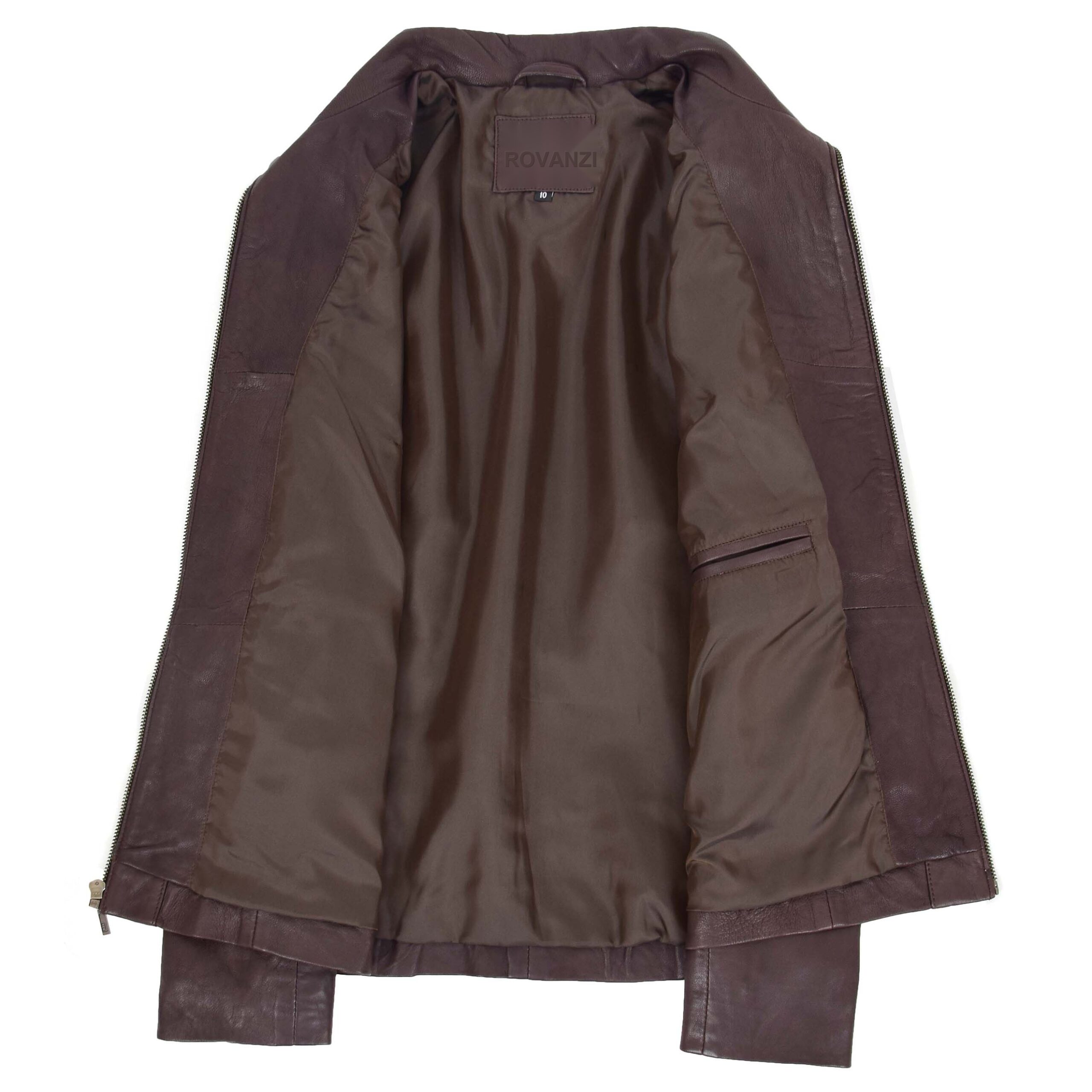 BUNERI Veste en Cuir Classique à Fermeture Éclair pour Femme Marron – Image 7