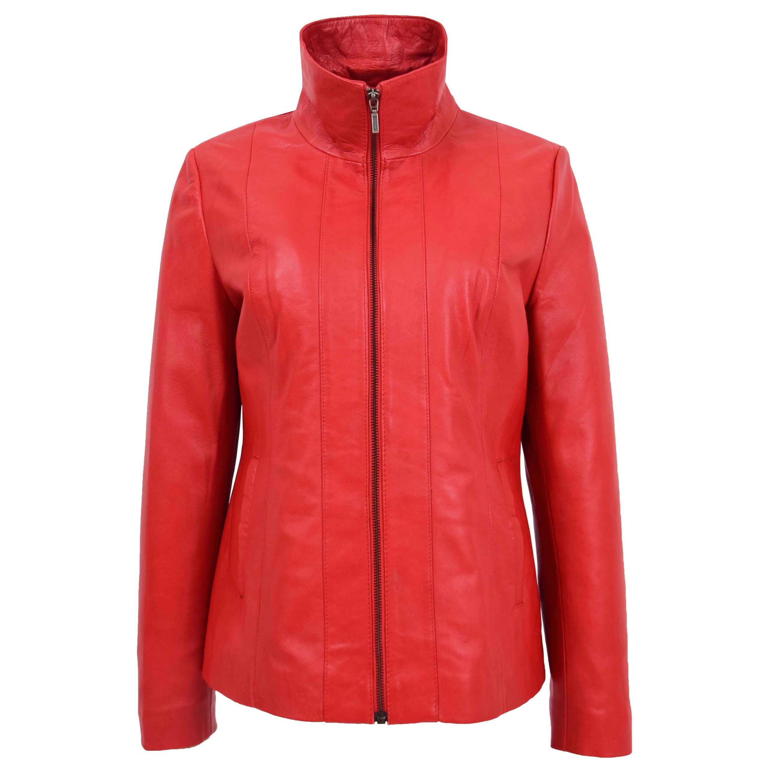 BUNERI Veste en Cuir Rouge Classique à Zip pour Femme – Image 3